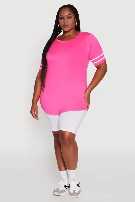 Plus Size Classic Fit Tunic T-Shirt with Varsity Stripes sold by Rainbow