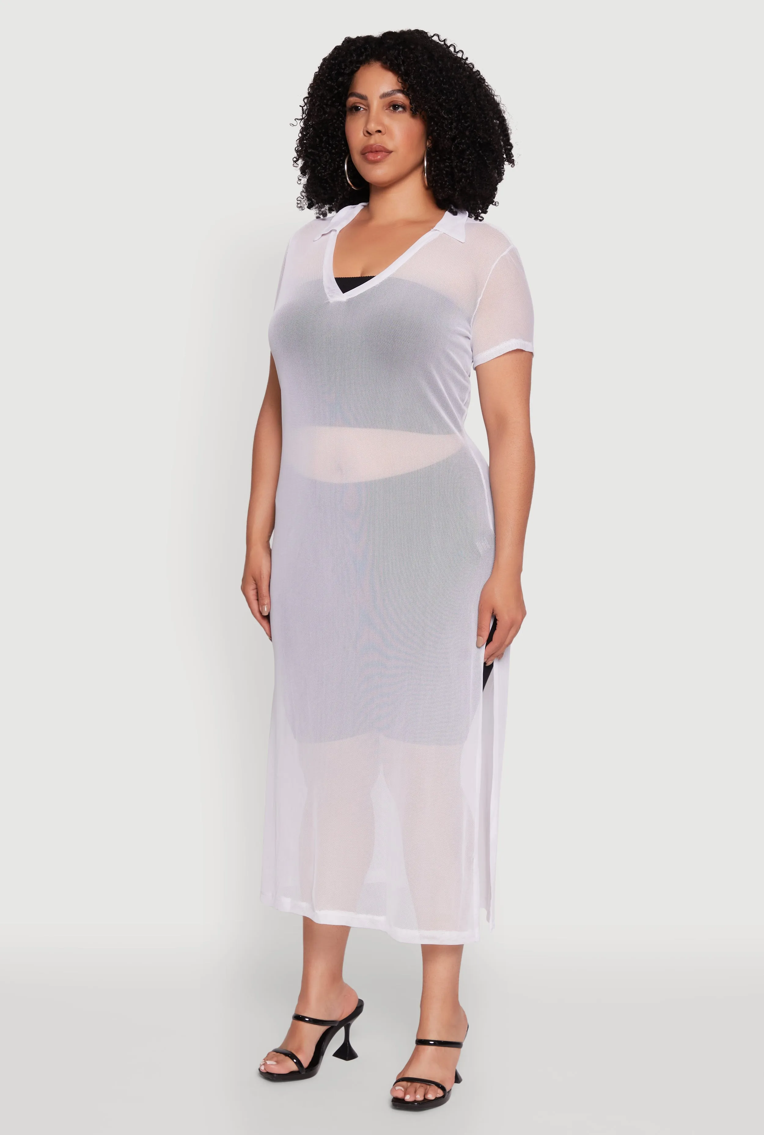 Plus Size Side Slit Collared Mesh Maxi Top sold by Rainbow product image thumbnail 3