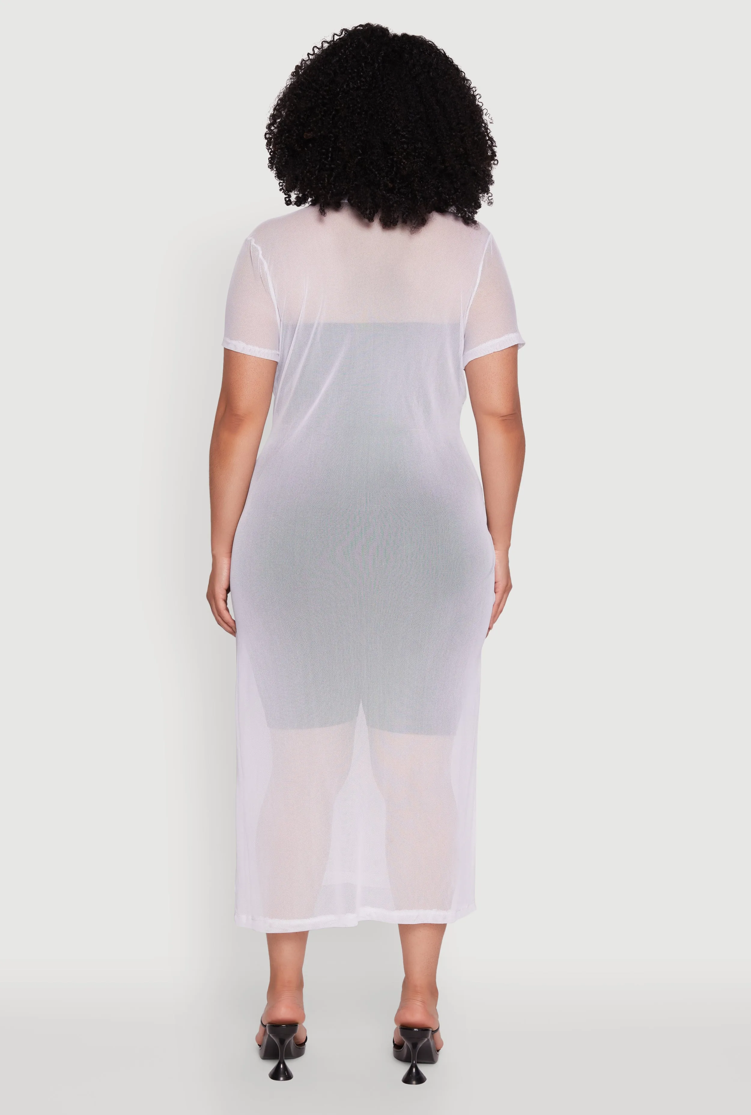 Plus Size Side Slit Collared Mesh Maxi Top sold by Rainbow product image thumbnail 5