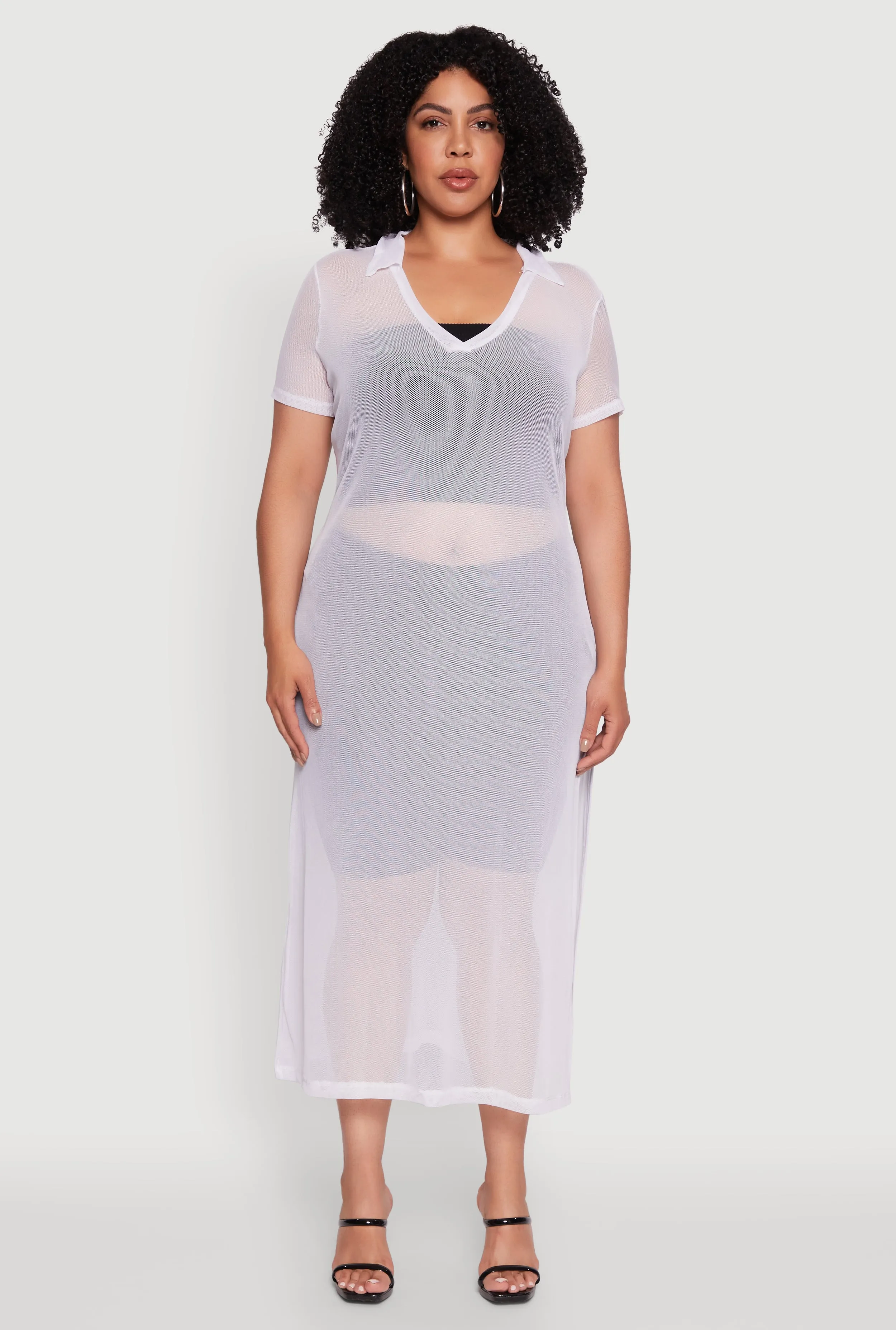 Plus Size Side Slit Collared Mesh Maxi Top sold by Rainbow product image thumbnail 2