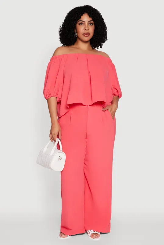 Plus Size Crepe Knit High Waisted Wide Leg Pants sold by Rainbow