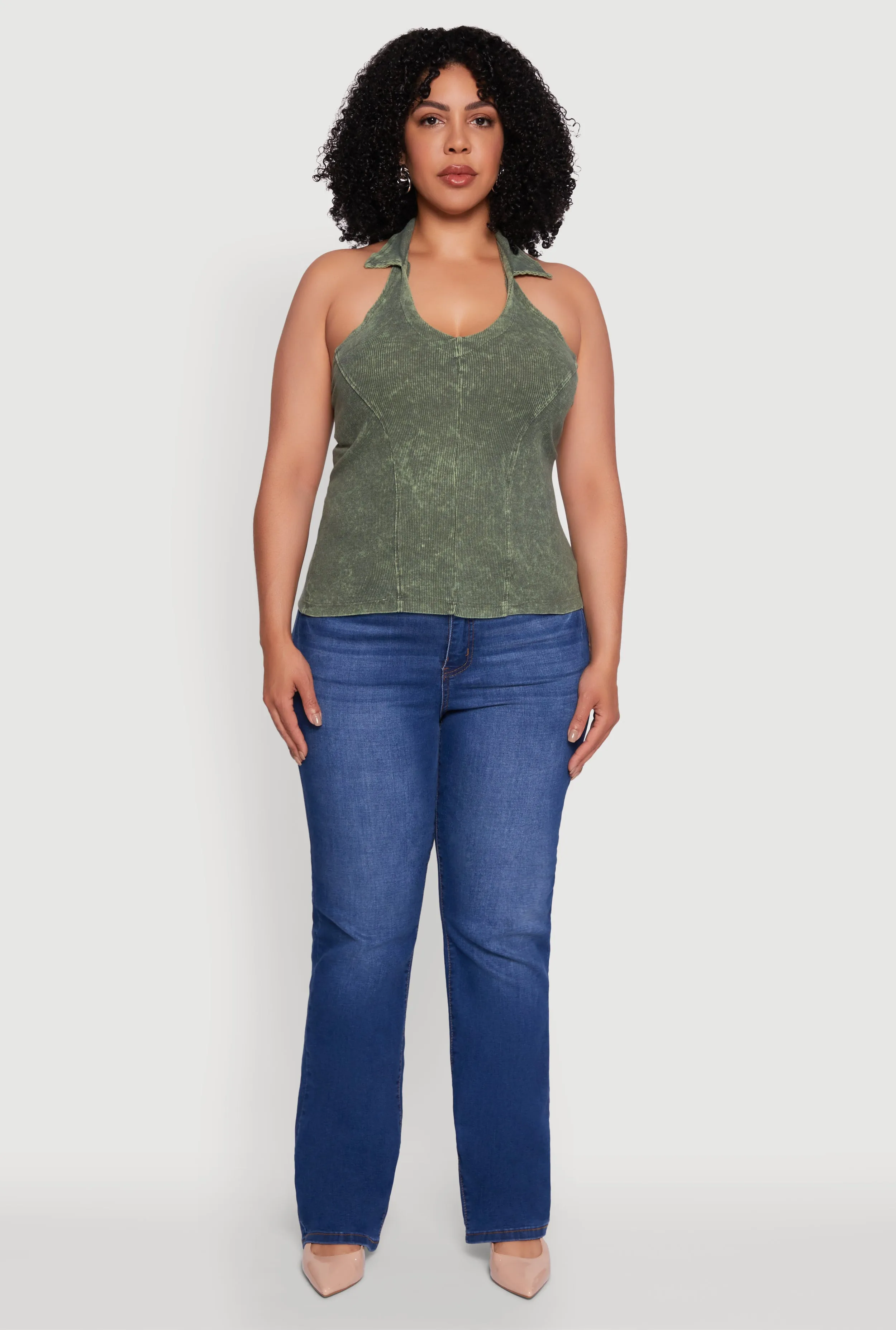 Plus Size Ribbed Knit Acid Wash Halter Top sold by Rainbow product image thumbnail 3