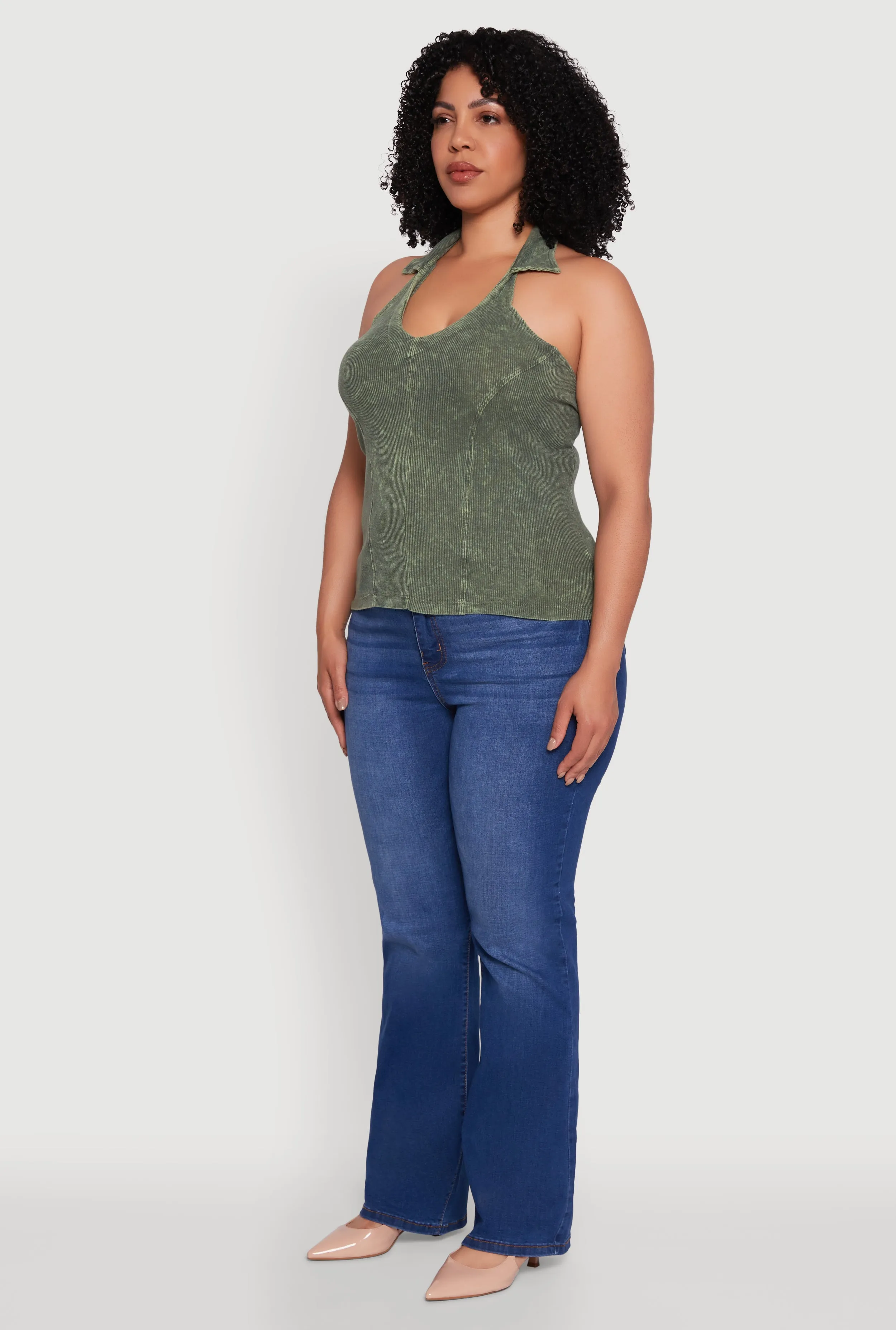 Plus Size Ribbed Knit Acid Wash Halter Top sold by Rainbow product image thumbnail 5