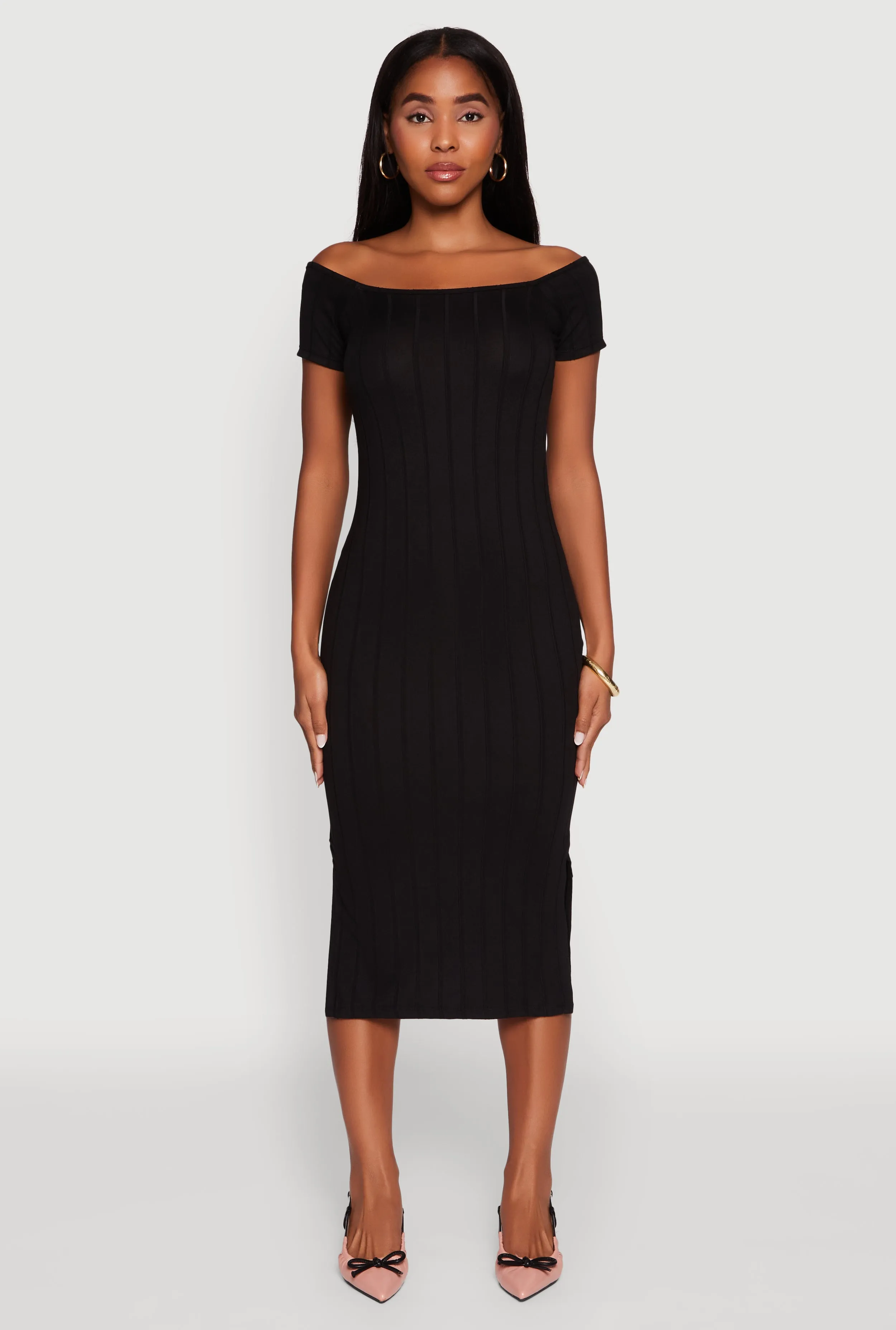 Rib Knit Side Slit Off The Shoulder Dress sold by Rainbow product image thumbnail 2