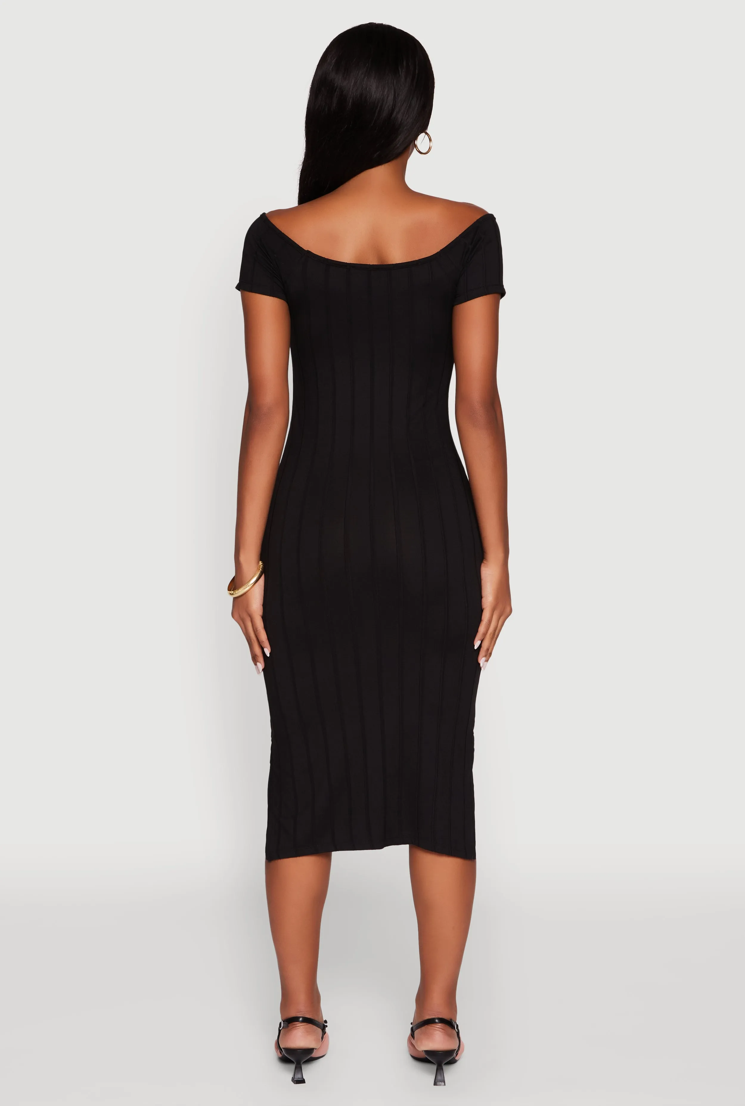 Rib Knit Side Slit Off The Shoulder Dress sold by Rainbow product image thumbnail 5