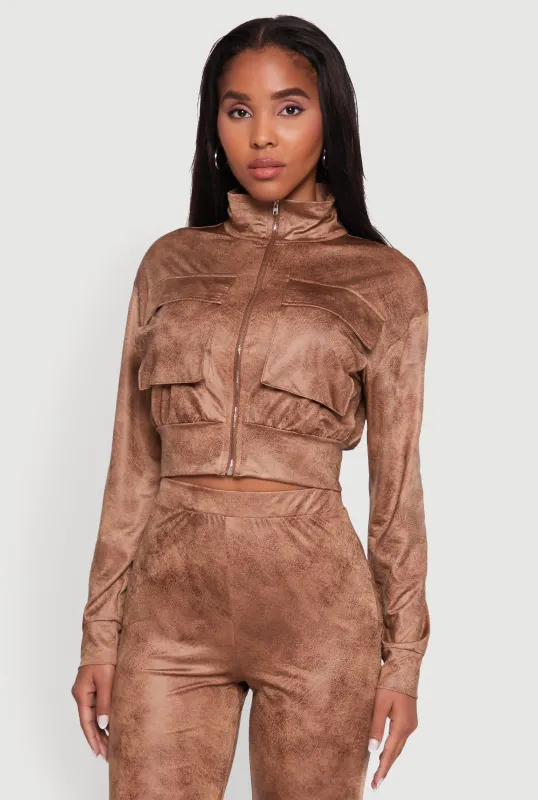 Acid Wash Zip Front Crop Cargo Jacket sold by Rainbow