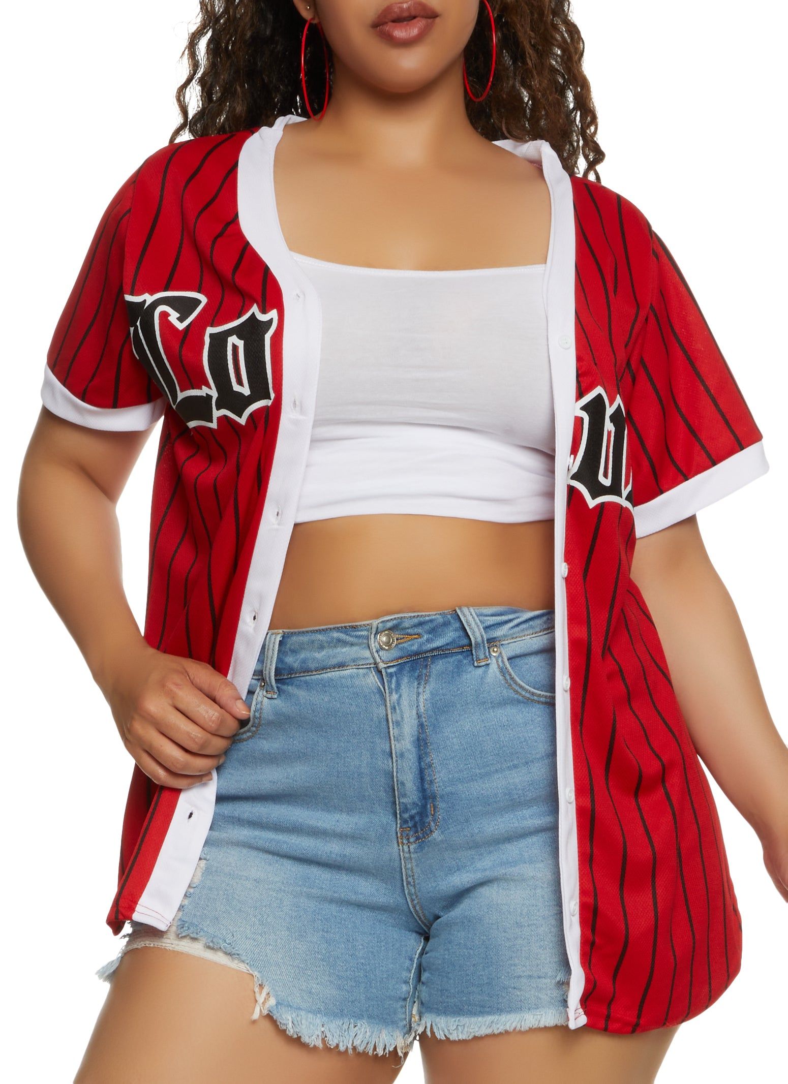 Plus Size Striped Love Mesh Baseball Tee sold by Rainbow