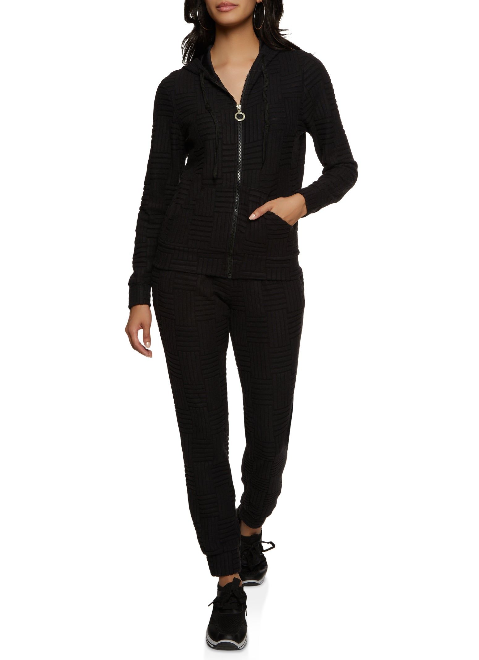 Textured Knit Zip Front Hoodie sold by Rainbow product image thumbnail 2