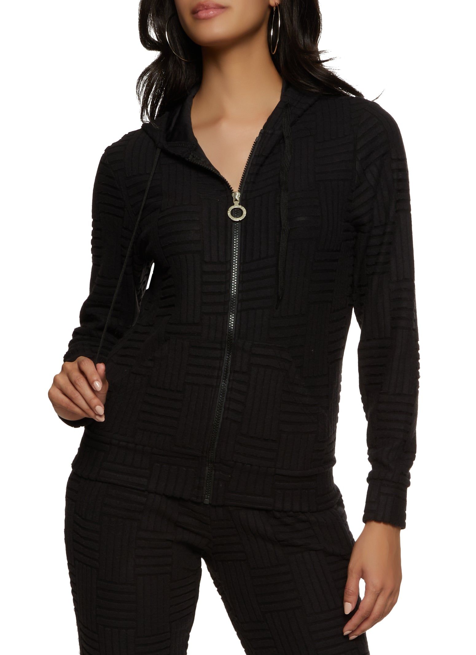 Textured Knit Zip Front Hoodie sold by Rainbow