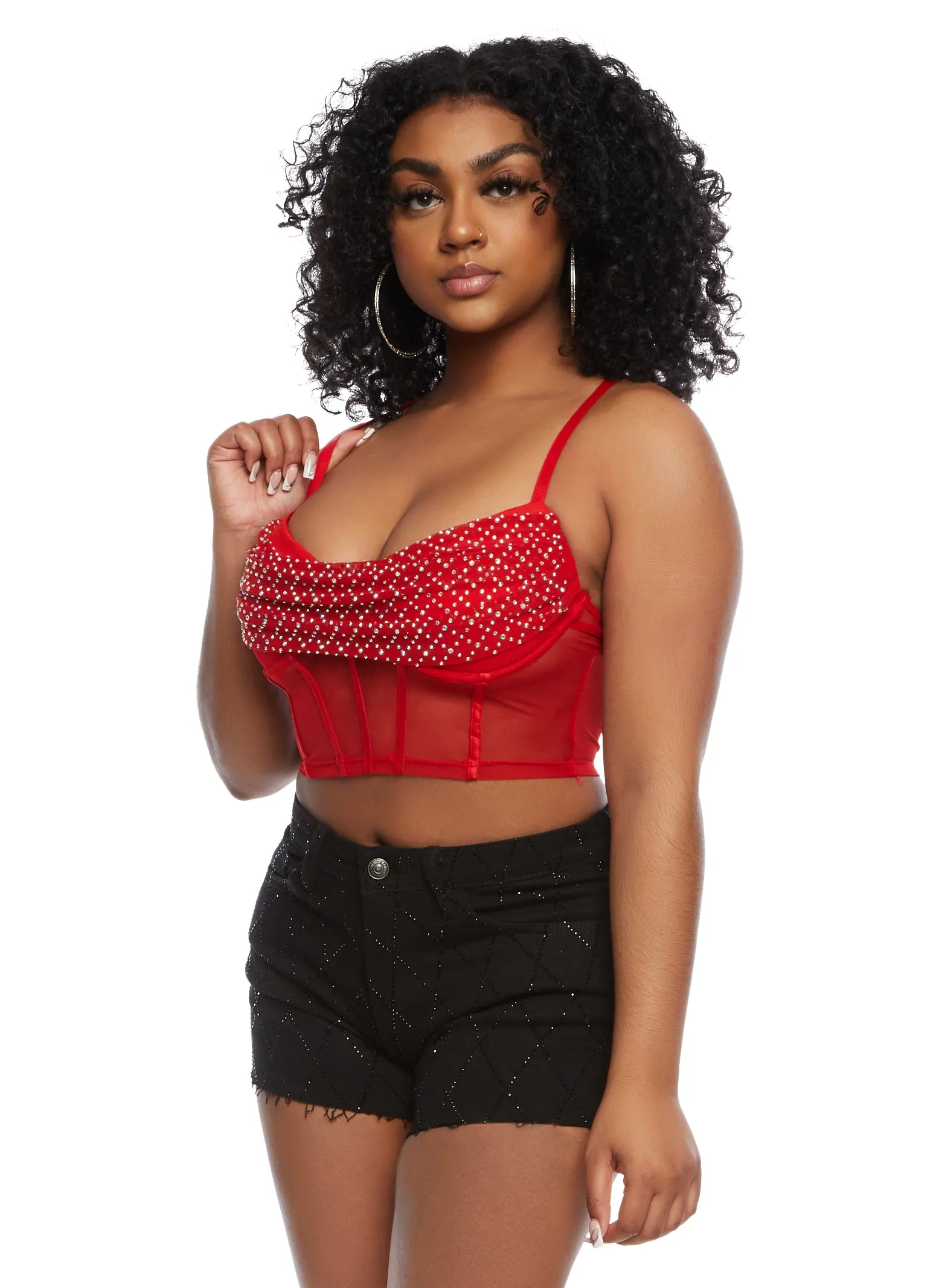 Mesh Rhinestone Bustier Crop Top sold by Rainbow product image thumbnail 2