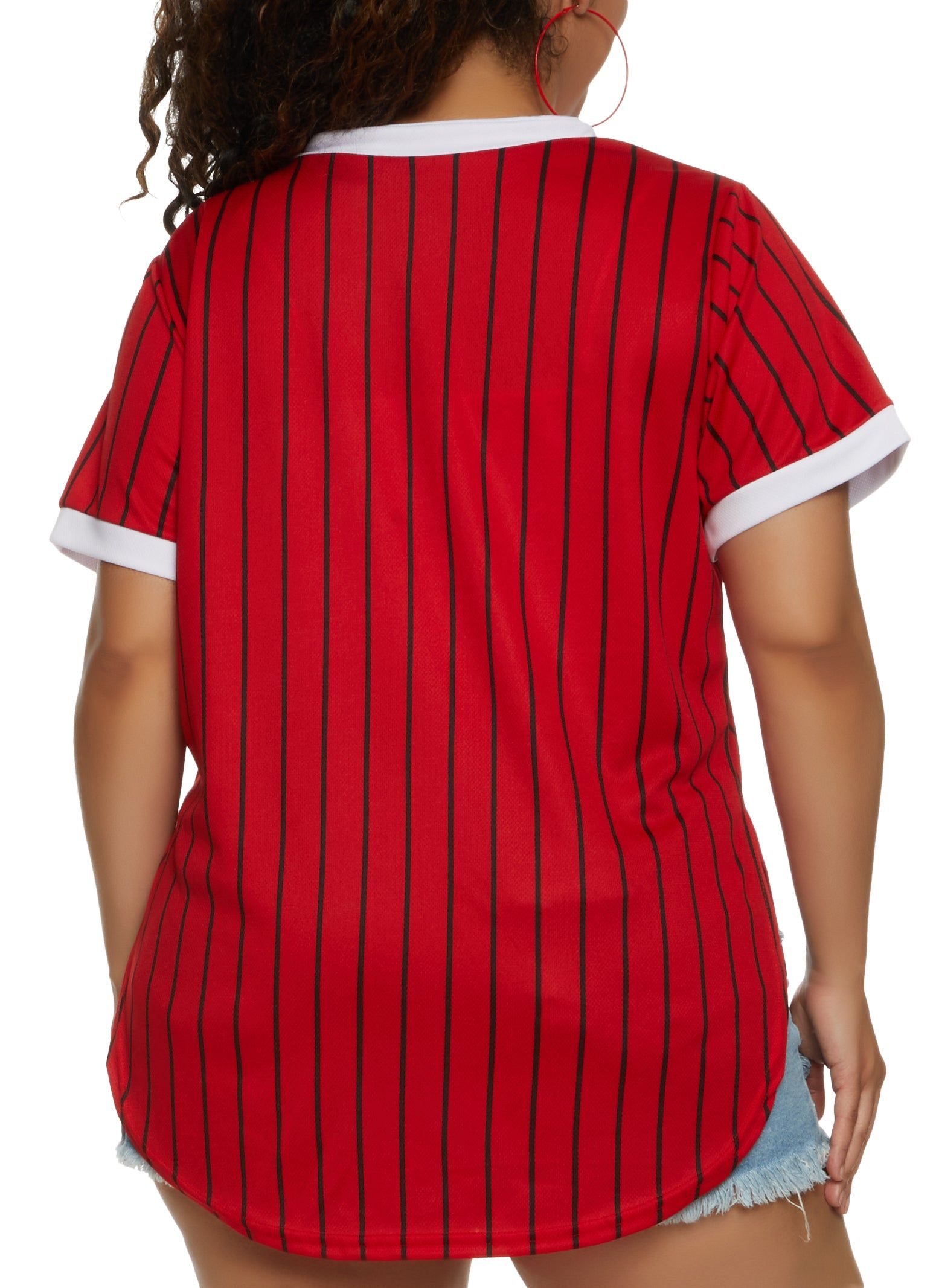 Plus Size Striped Love Mesh Baseball Tee sold by Rainbow product image thumbnail 2