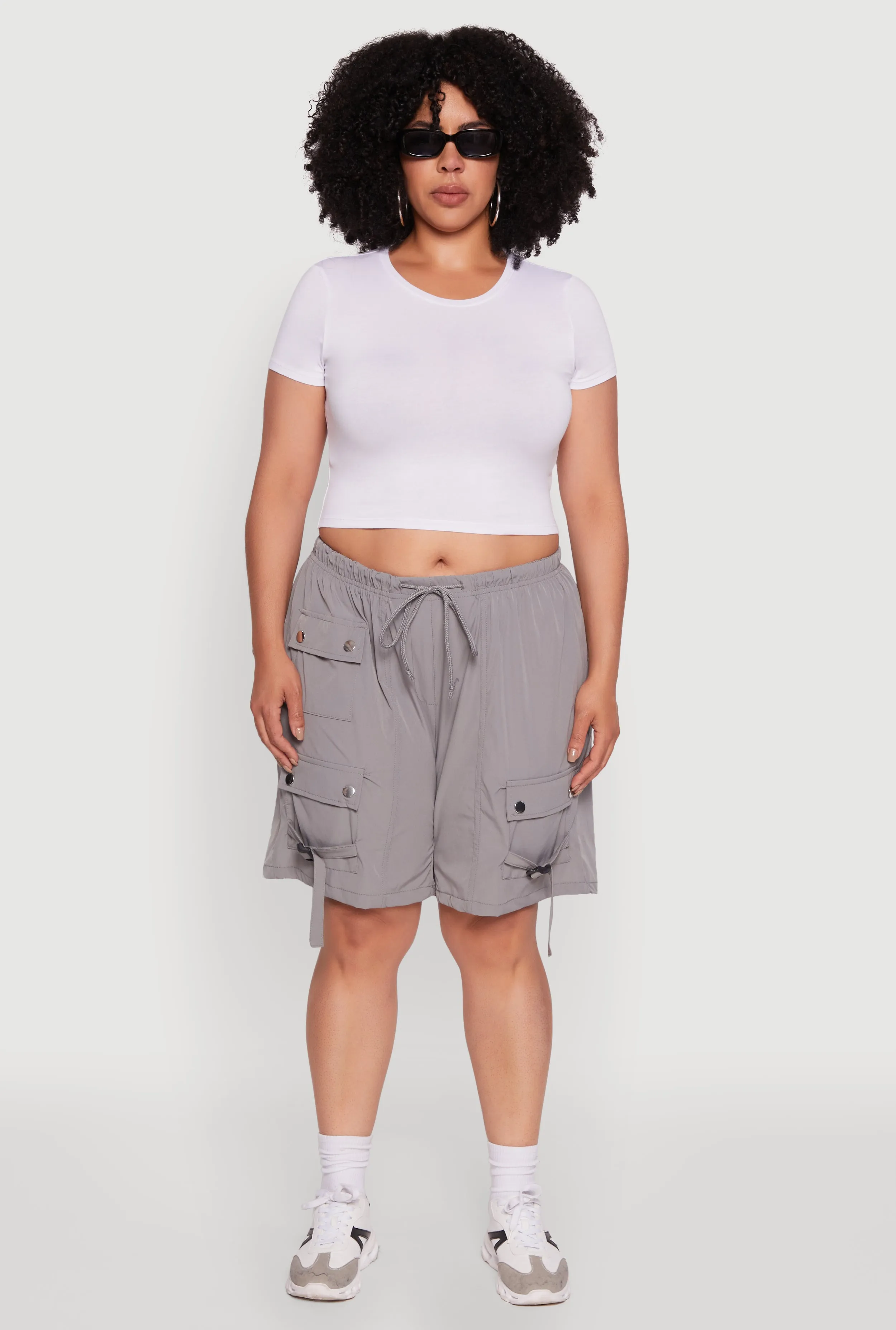 Plus Size High Waisted Nylon Cargo Shorts with Drawstring sold by Rainbow product image thumbnail 2