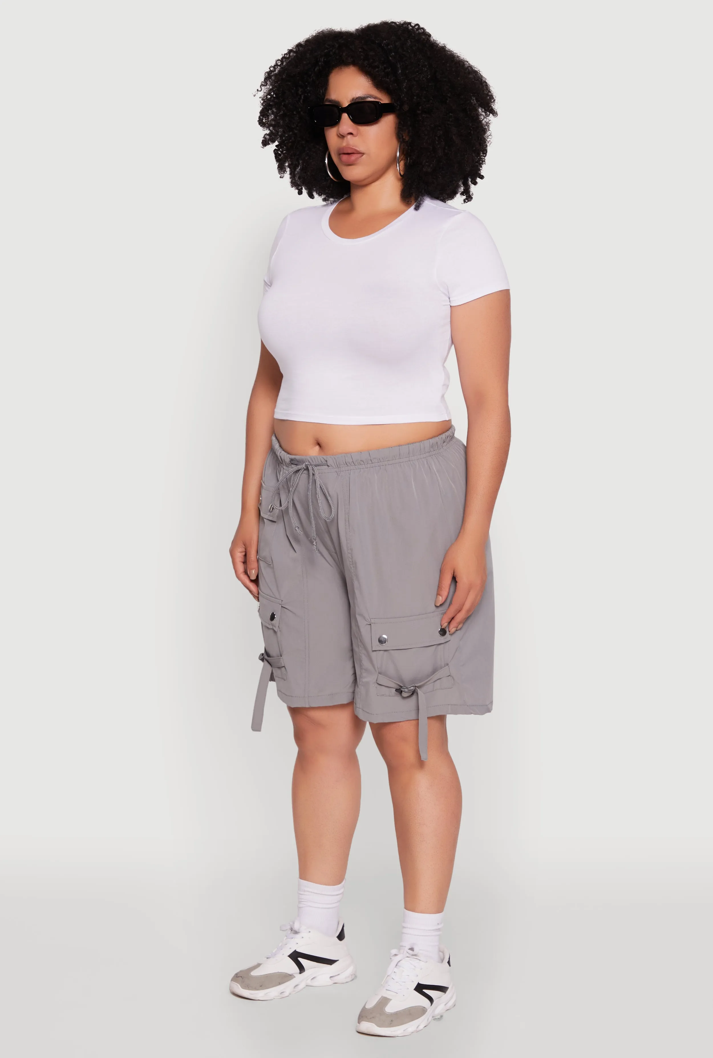 Plus Size High Waisted Nylon Cargo Shorts with Drawstring sold by Rainbow product image thumbnail 3