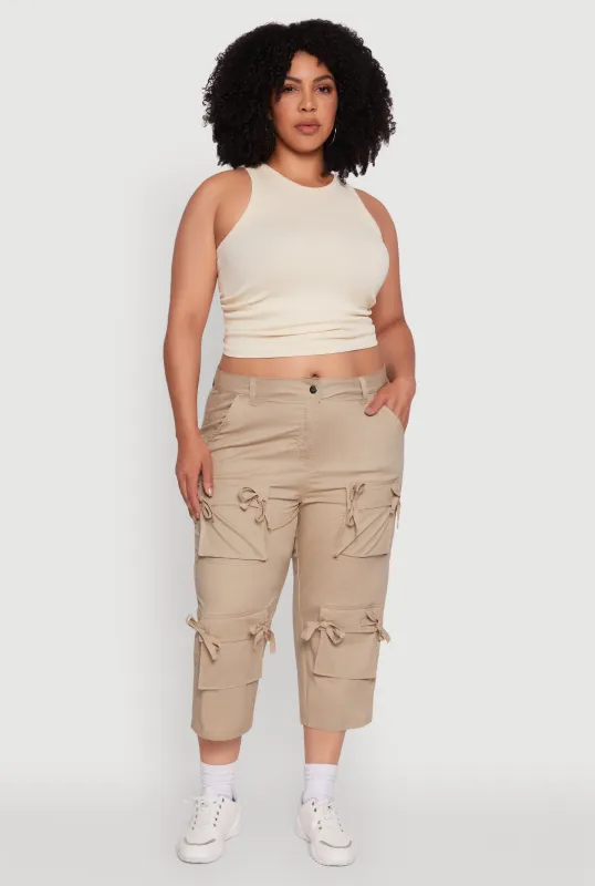 Plus Size Poplin Bow Cargo Capri Pants sold by Rainbow