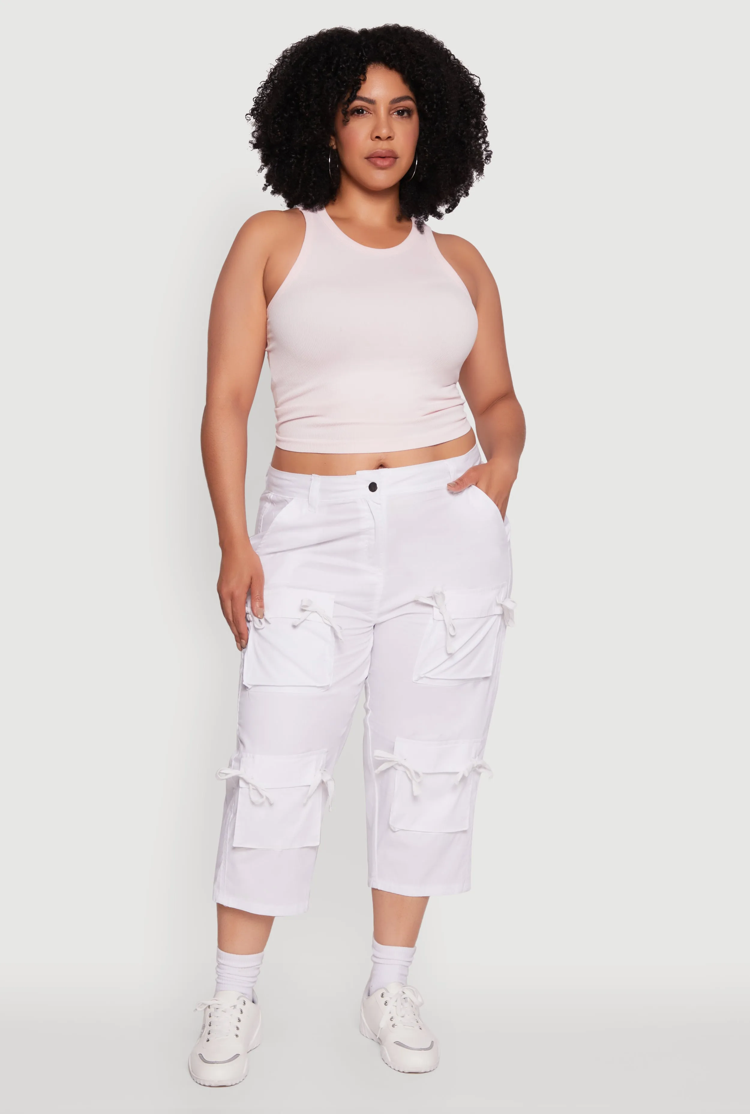 Plus Size Poplin Bow Cargo Capri Pants sold by Rainbow