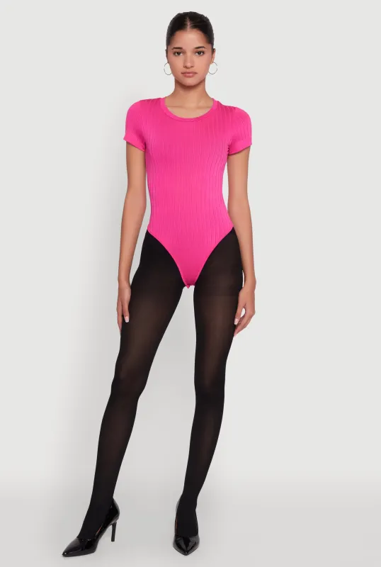 Daisy Rib Knit Short Sleeve Crew Neck Bodysuit sold by Rainbow