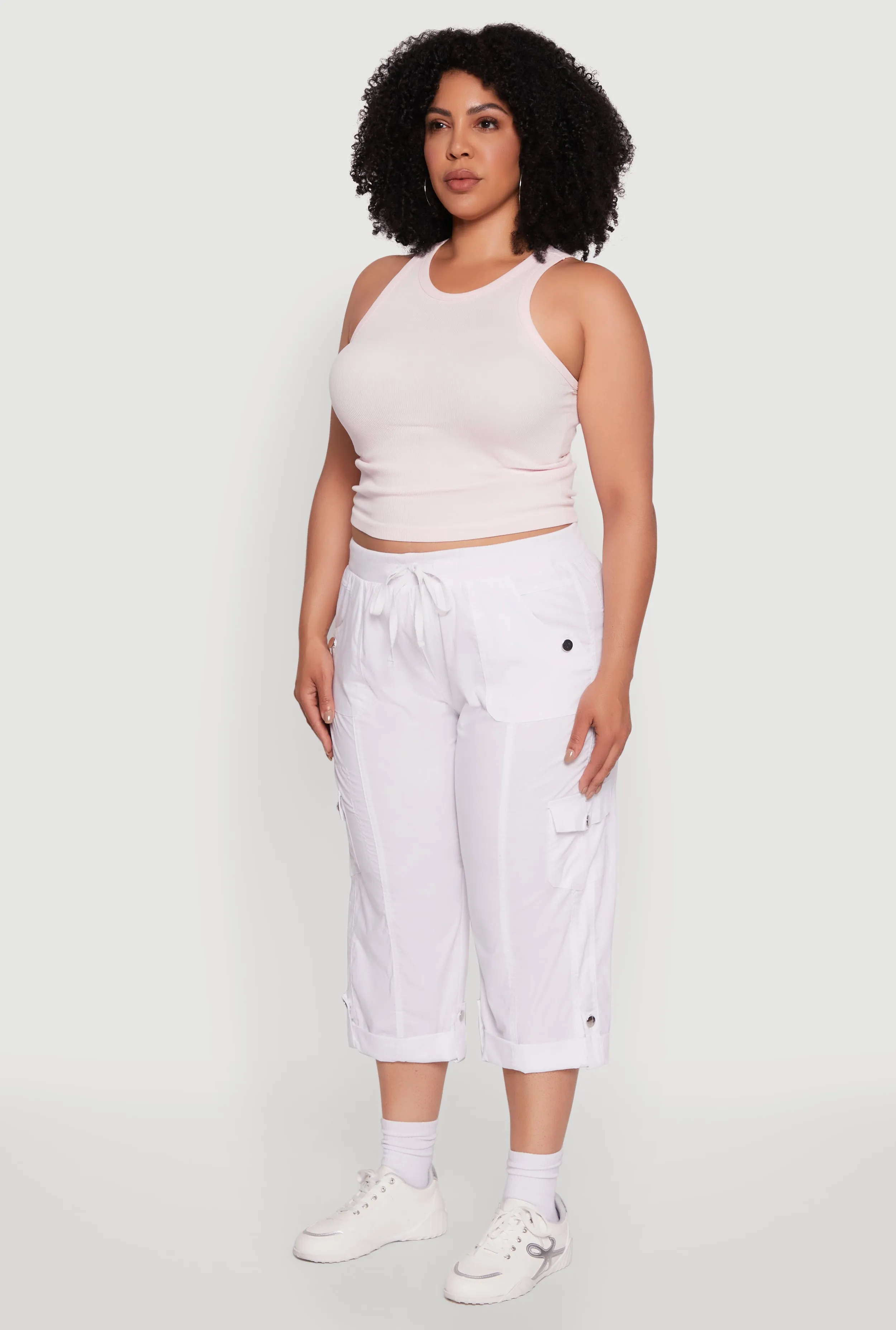 Plus Size Drawstring Waist Tabbed Cuff Cargo Capris sold by Rainbow product image thumbnail 3
