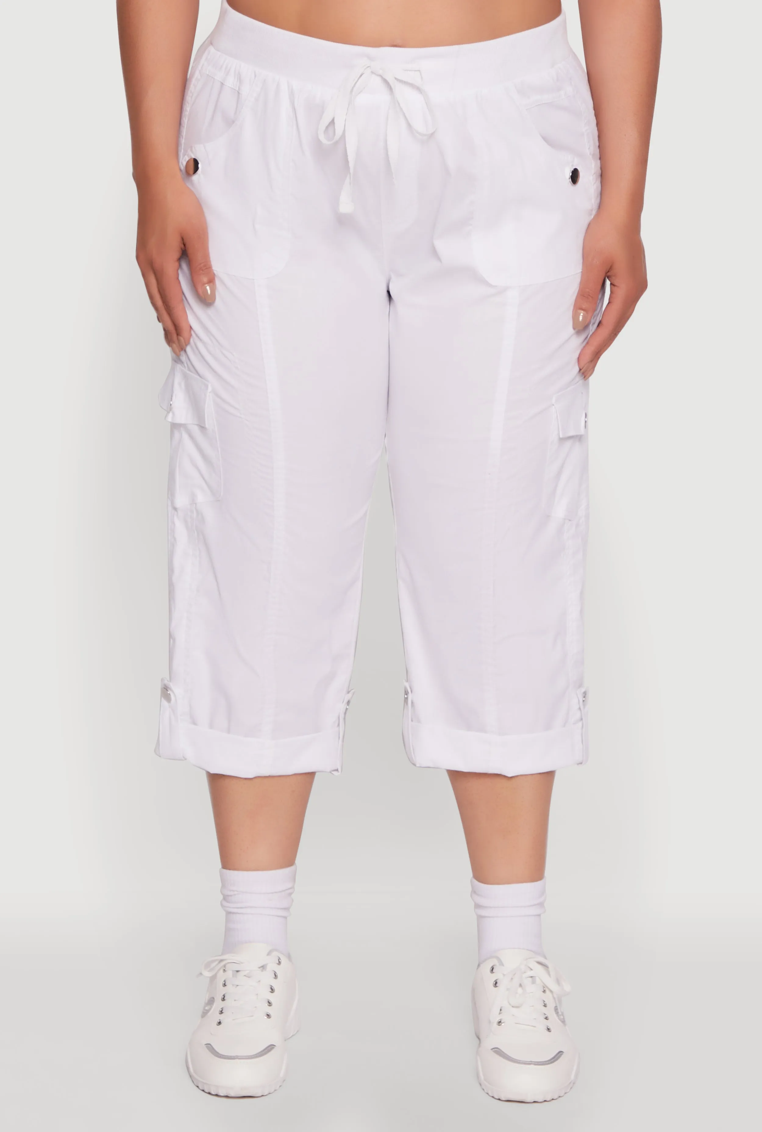 Plus Size Drawstring Waist Tabbed Cuff Cargo Capris sold by Rainbow product image thumbnail 5