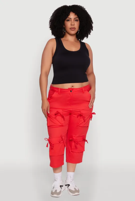 Plus Size Poplin Bow Cargo Capri Pants sold by Rainbow