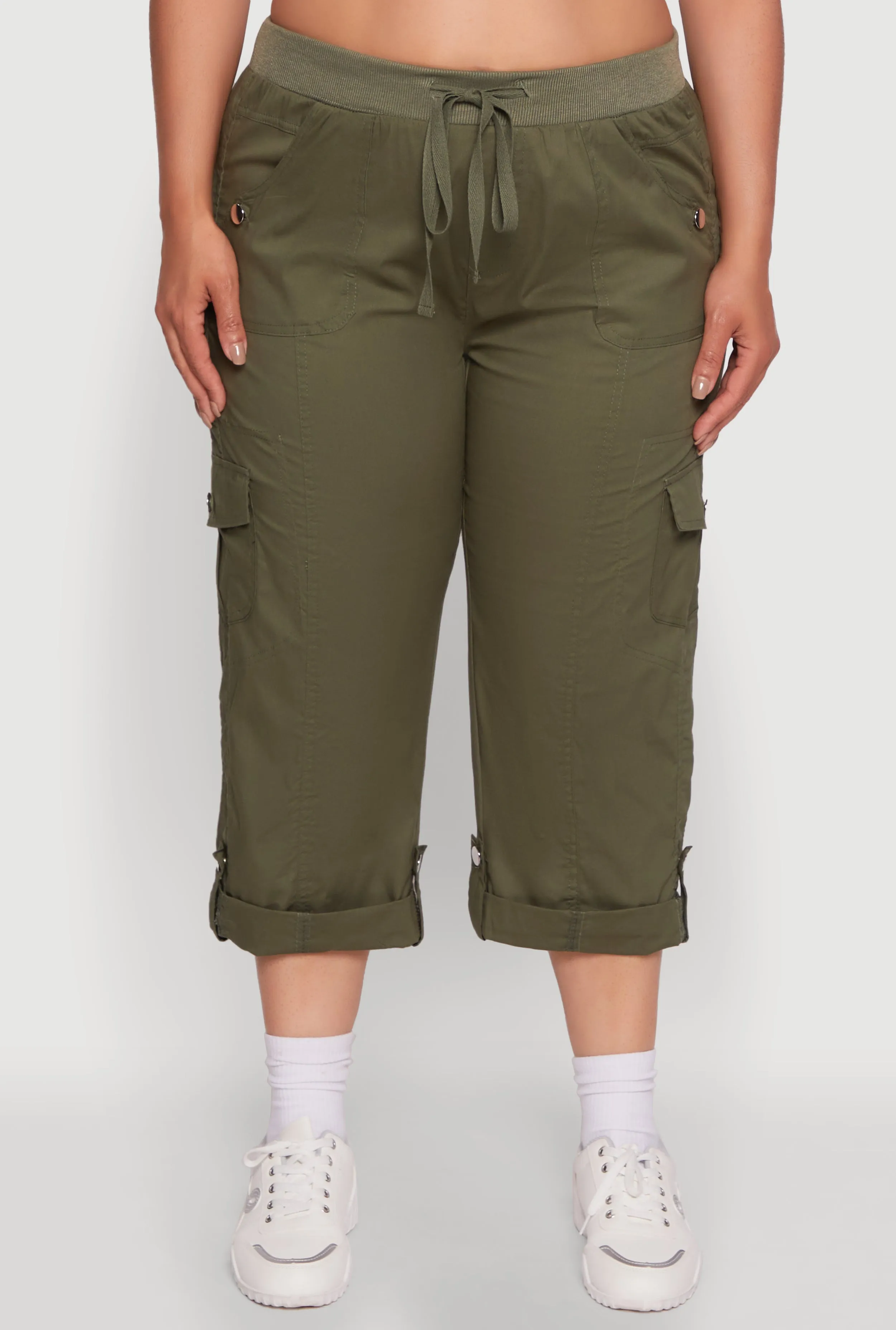 Plus Size Drawstring Waist Tabbed Cuff Cargo Capris sold by Rainbow product image thumbnail 5