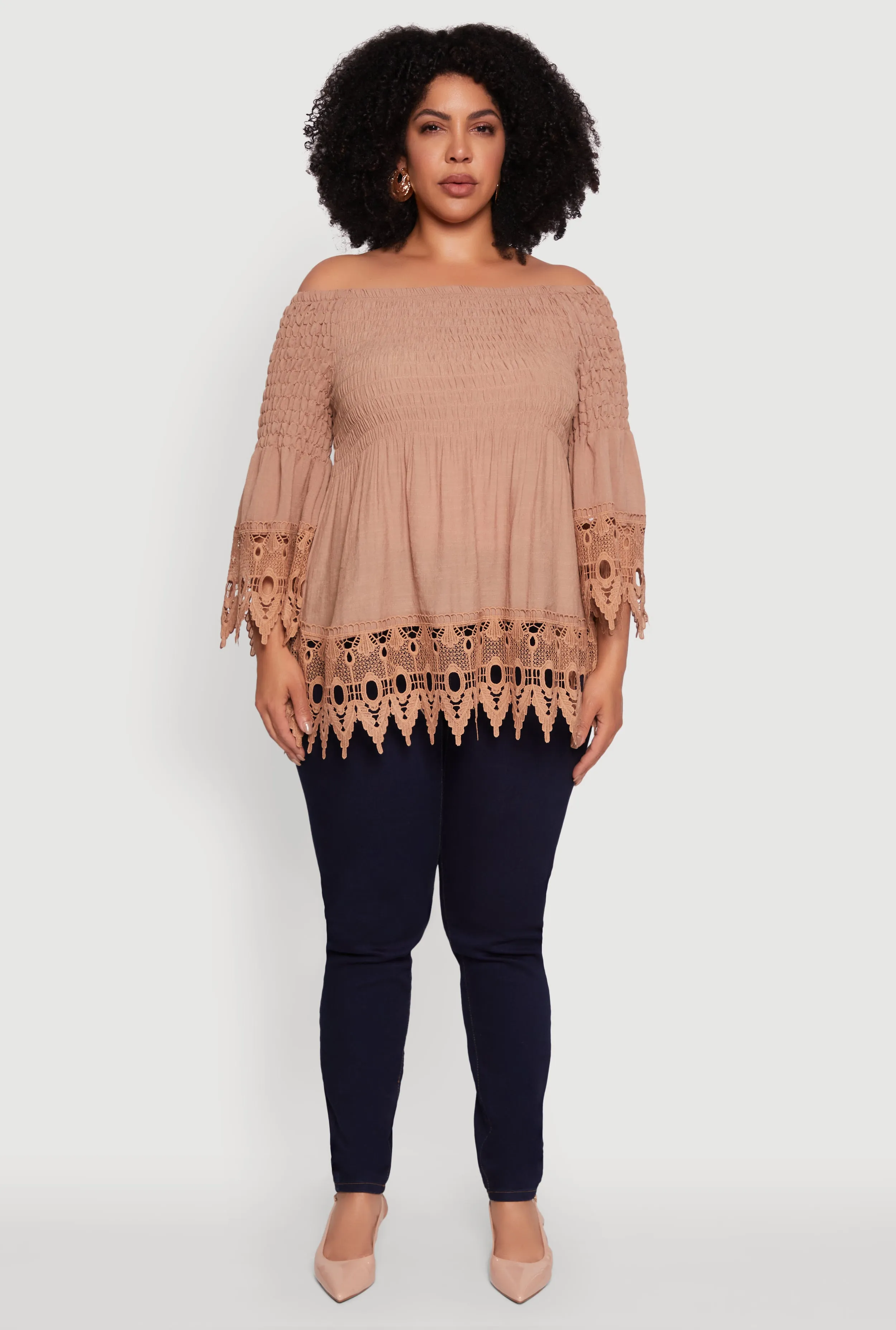 Plus Size Crochet Trim Off Shoulder Bell Sleeve Blouse sold by Rainbow product image thumbnail 3