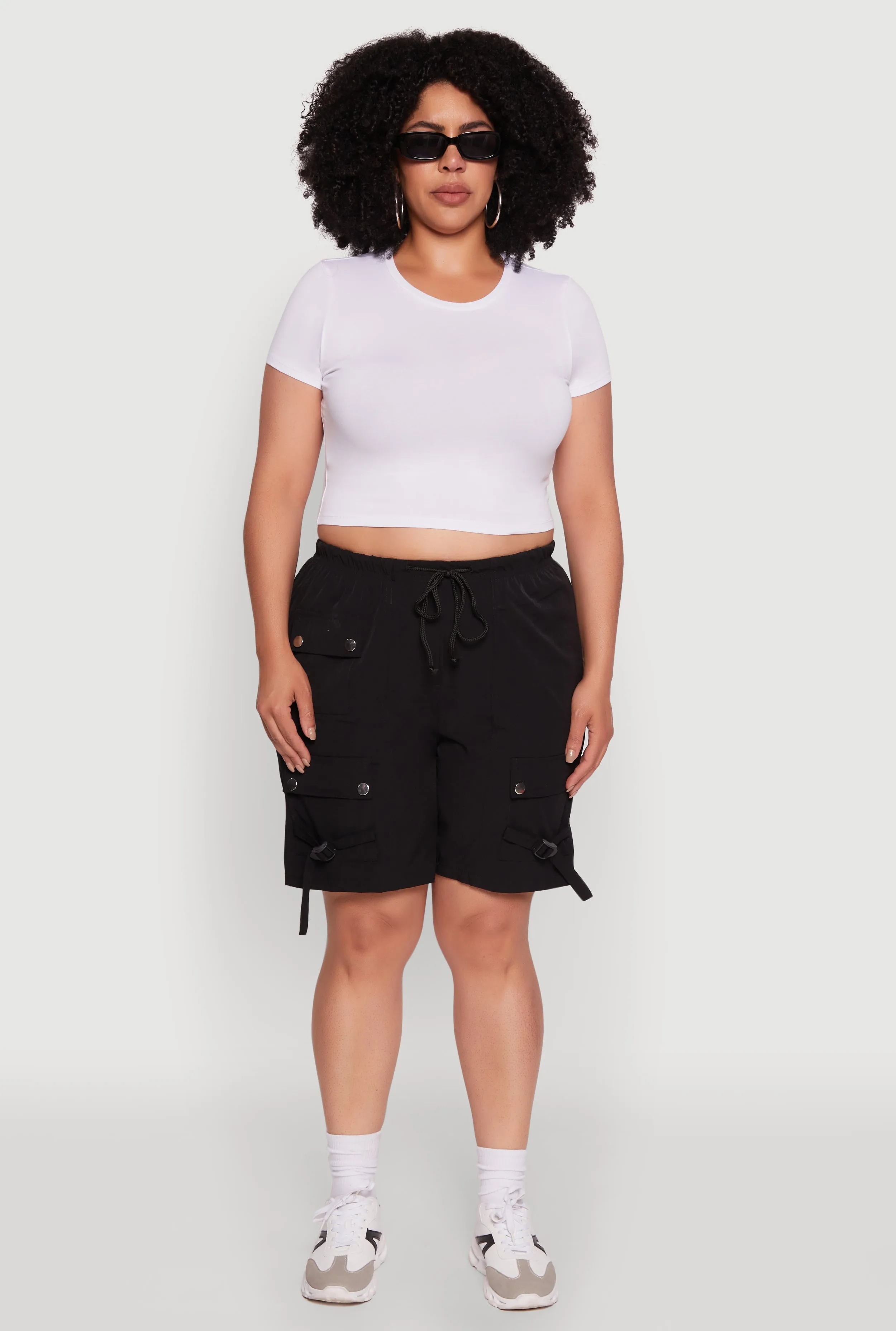 Plus Size High Waisted Nylon Cargo Shorts with Drawstring sold by Rainbow product image thumbnail 2