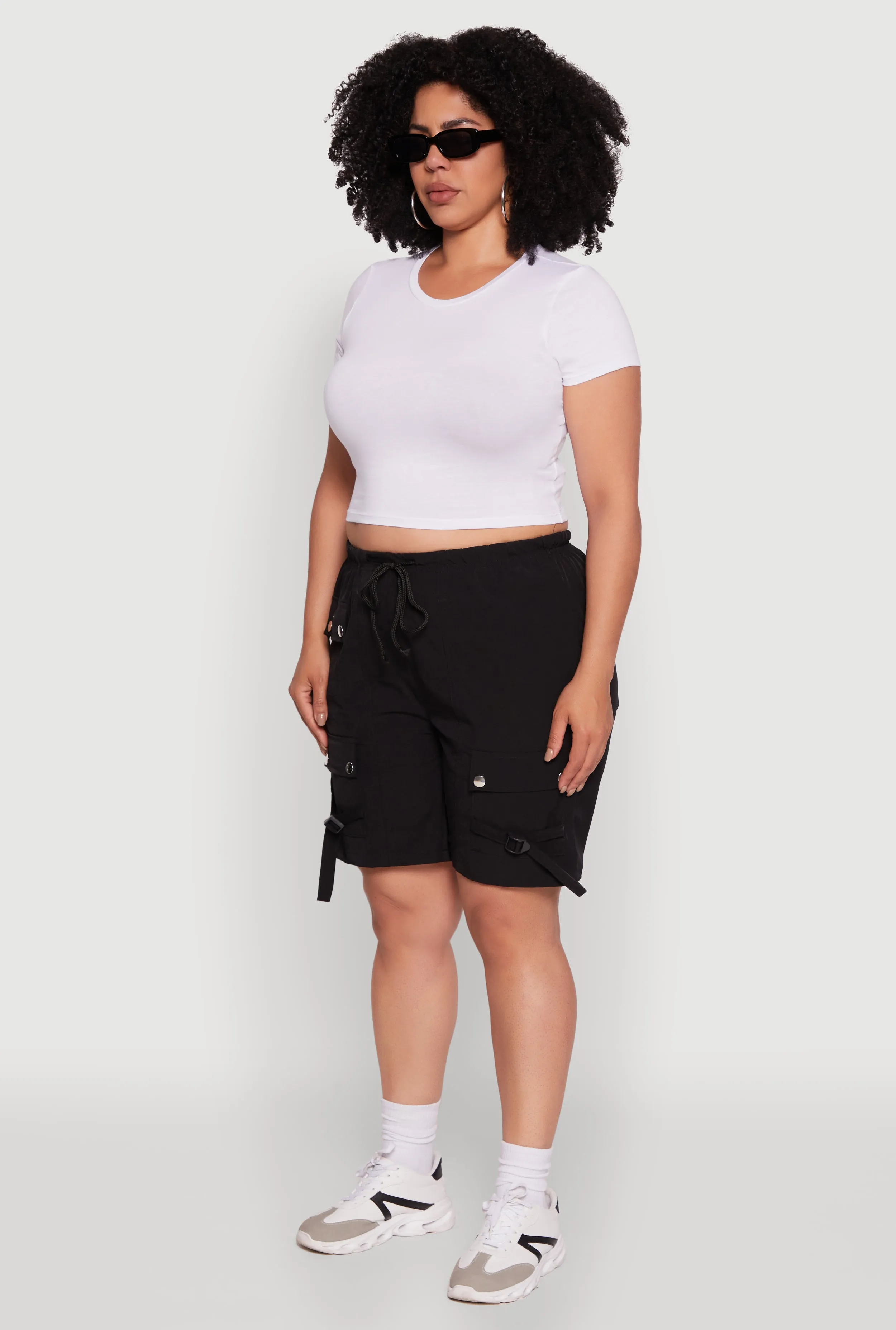 Plus Size High Waisted Nylon Cargo Shorts with Drawstring sold by Rainbow product image thumbnail 3