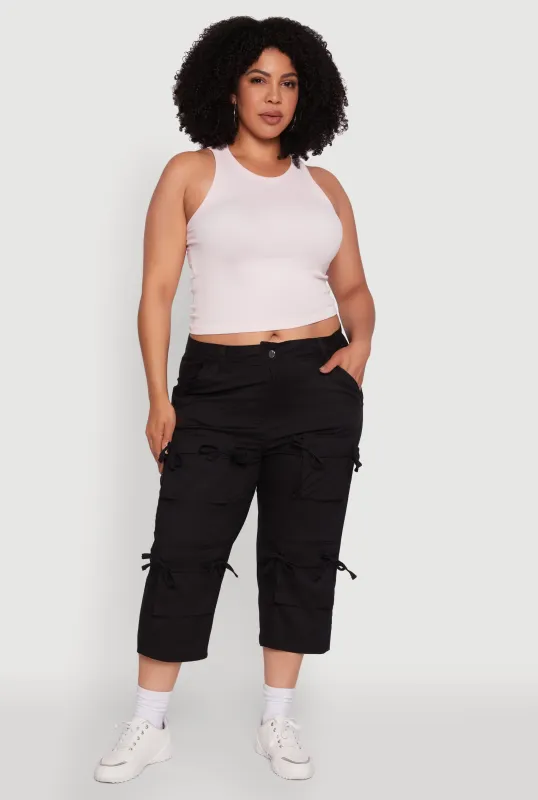 Plus Size Poplin Bow Cargo Capri Pants sold by Rainbow