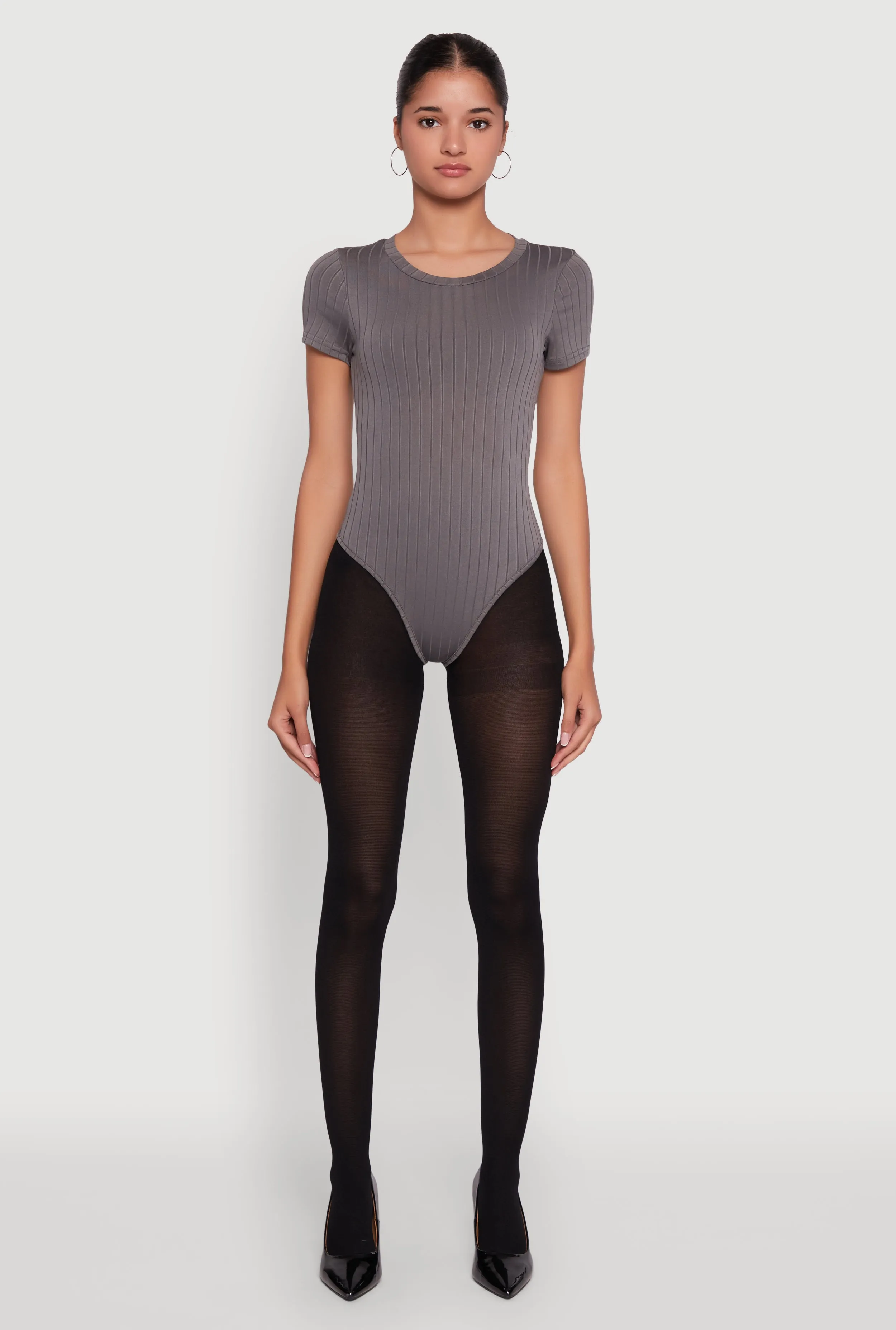 Daisy Rib Knit Short Sleeve Crew Neck Bodysuit sold by Rainbow product image thumbnail 3