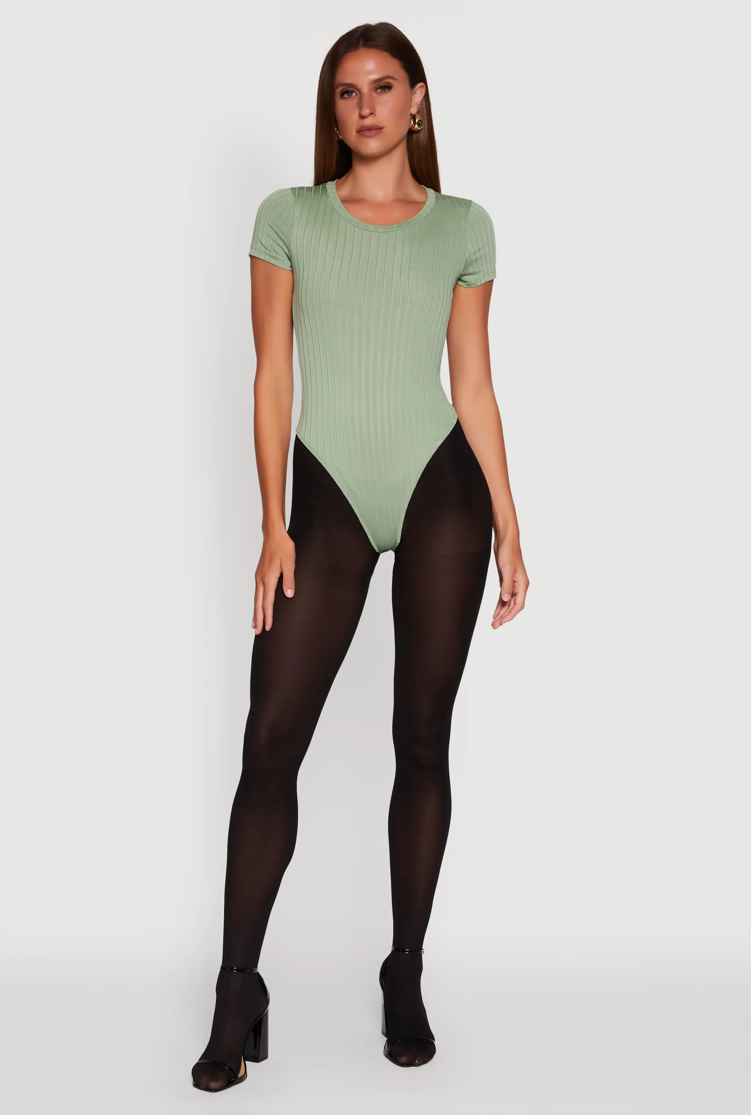 Daisy Rib Knit Short Sleeve Crew Neck Bodysuit sold by Rainbow