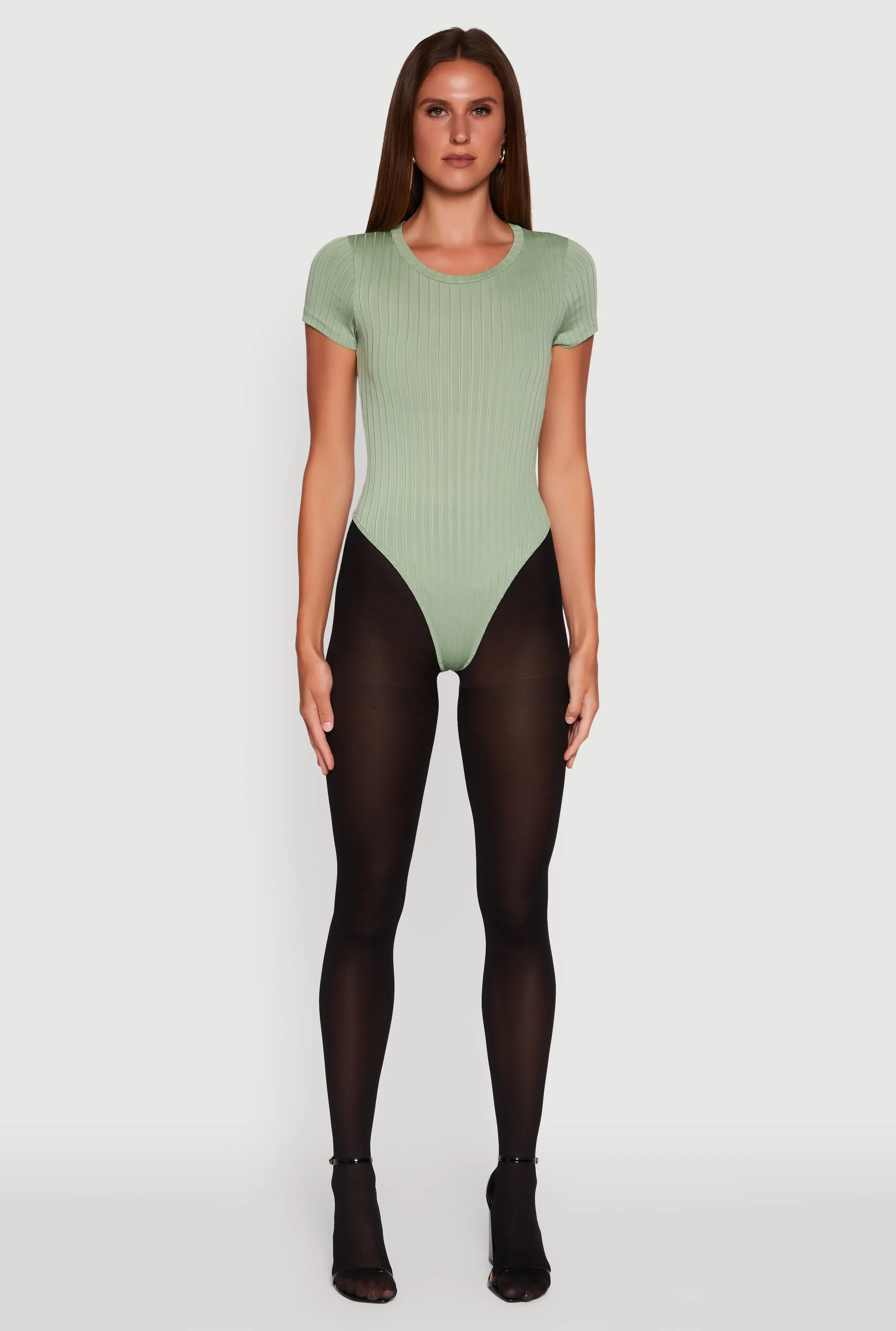 Daisy Rib Knit Short Sleeve Crew Neck Bodysuit sold by Rainbow product image thumbnail 3