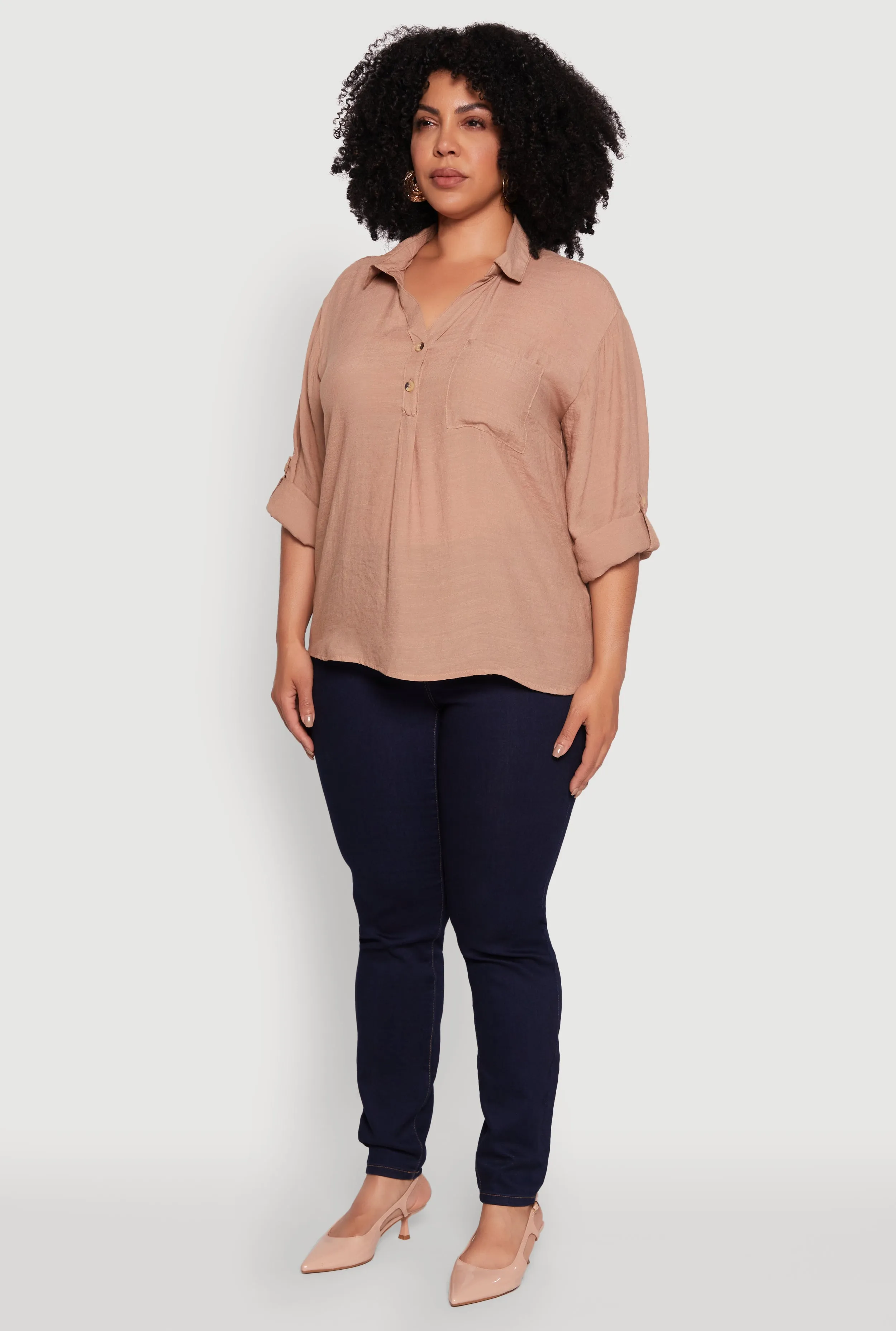 Plus Sized Tabbed Sleeve Collared Henley Top sold by Rainbow product image thumbnail 5