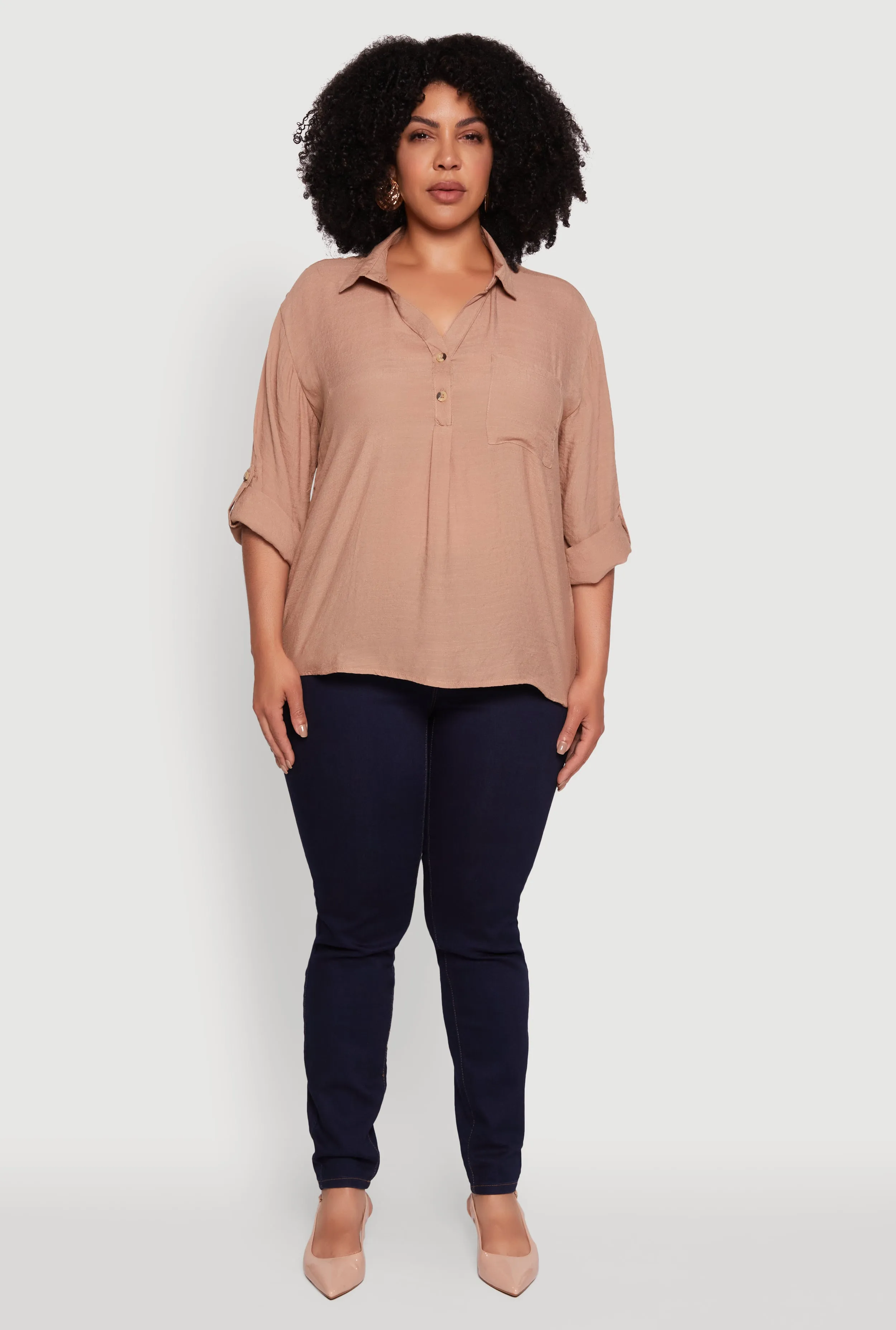 Plus Sized Tabbed Sleeve Collared Henley Top sold by Rainbow product image thumbnail 3