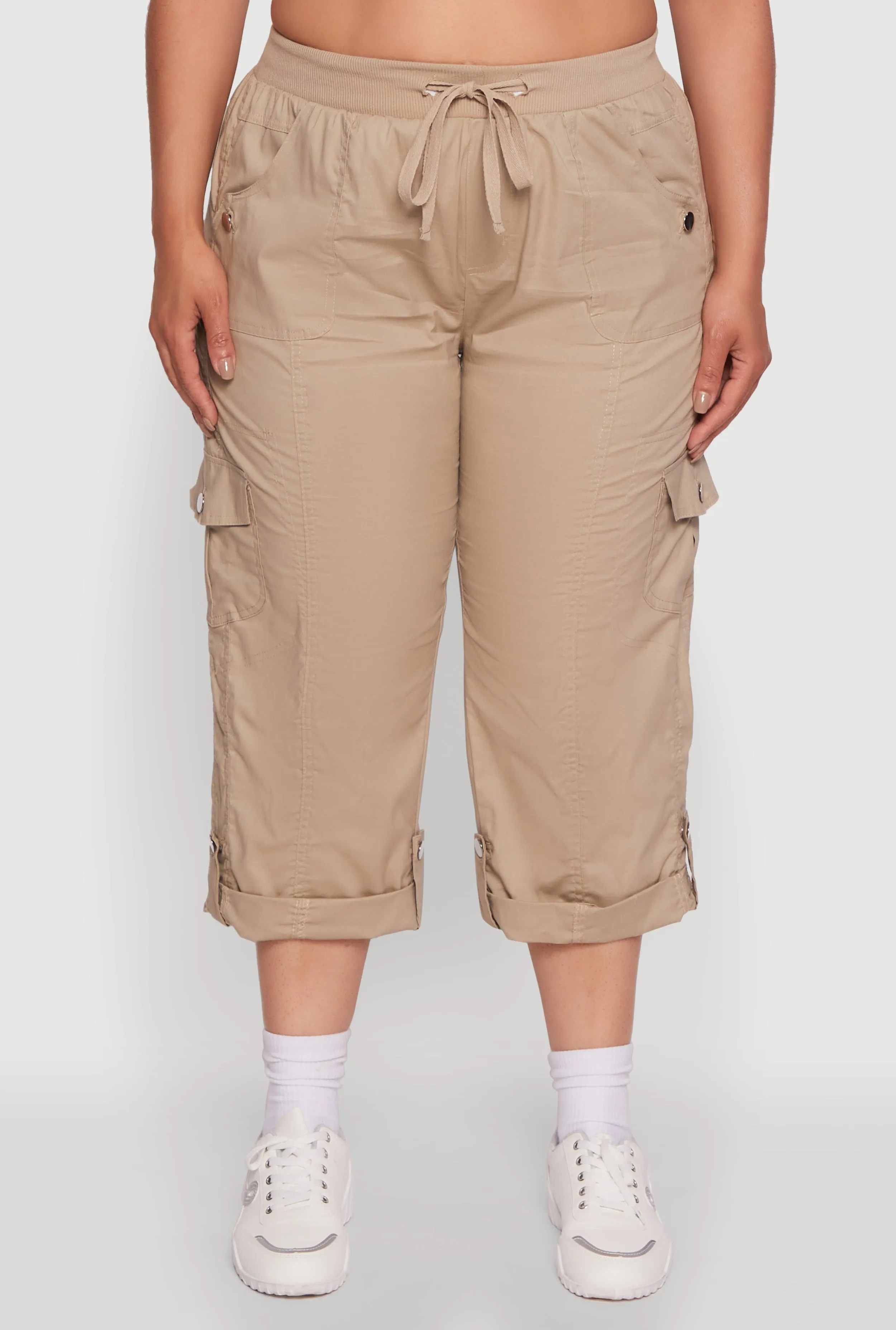 Plus Size Drawstring Waist Tabbed Cuff Cargo Capris sold by Rainbow product image thumbnail 5