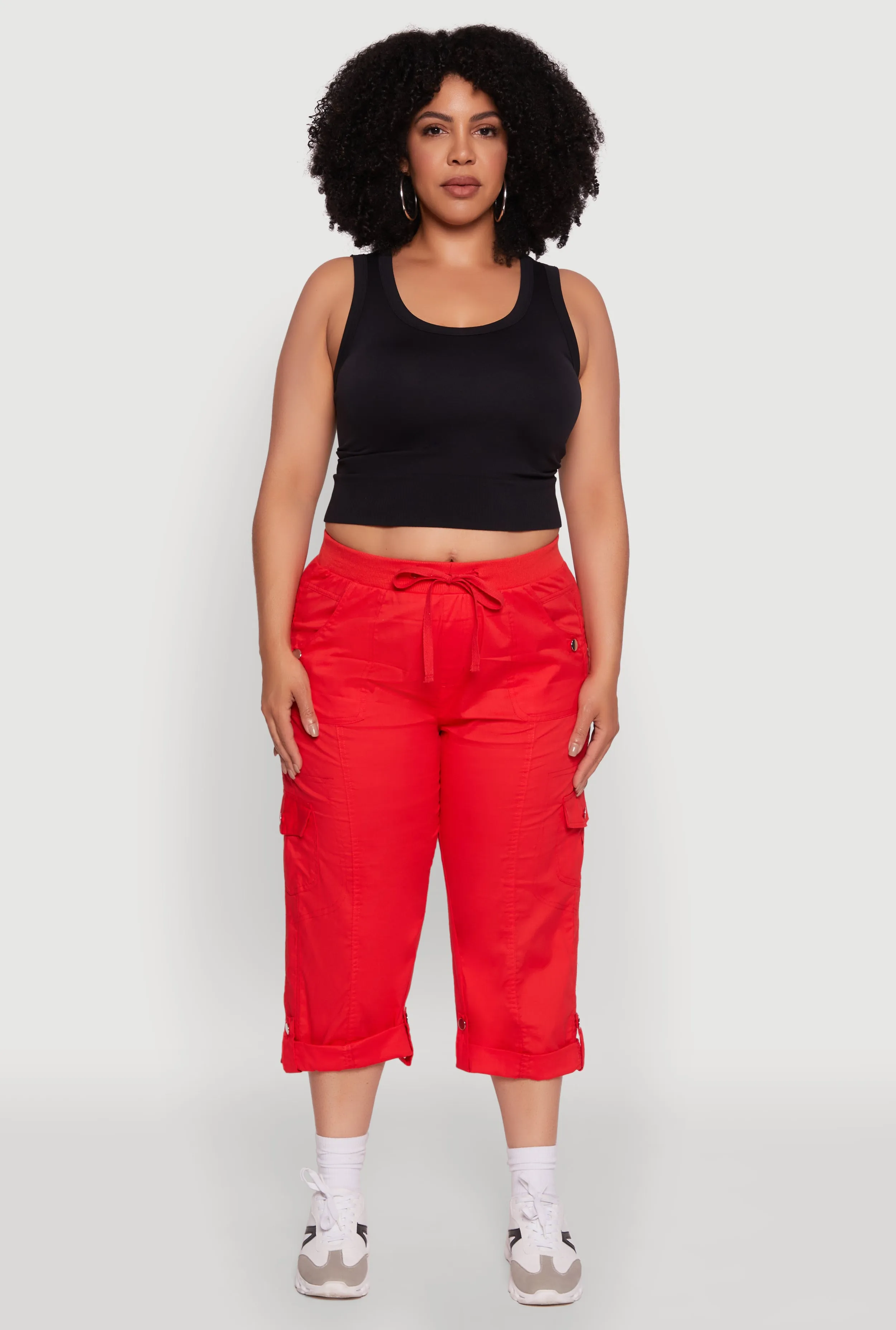Plus Size Drawstring Waist Tabbed Cuff Cargo Capris sold by Rainbow product image thumbnail 2