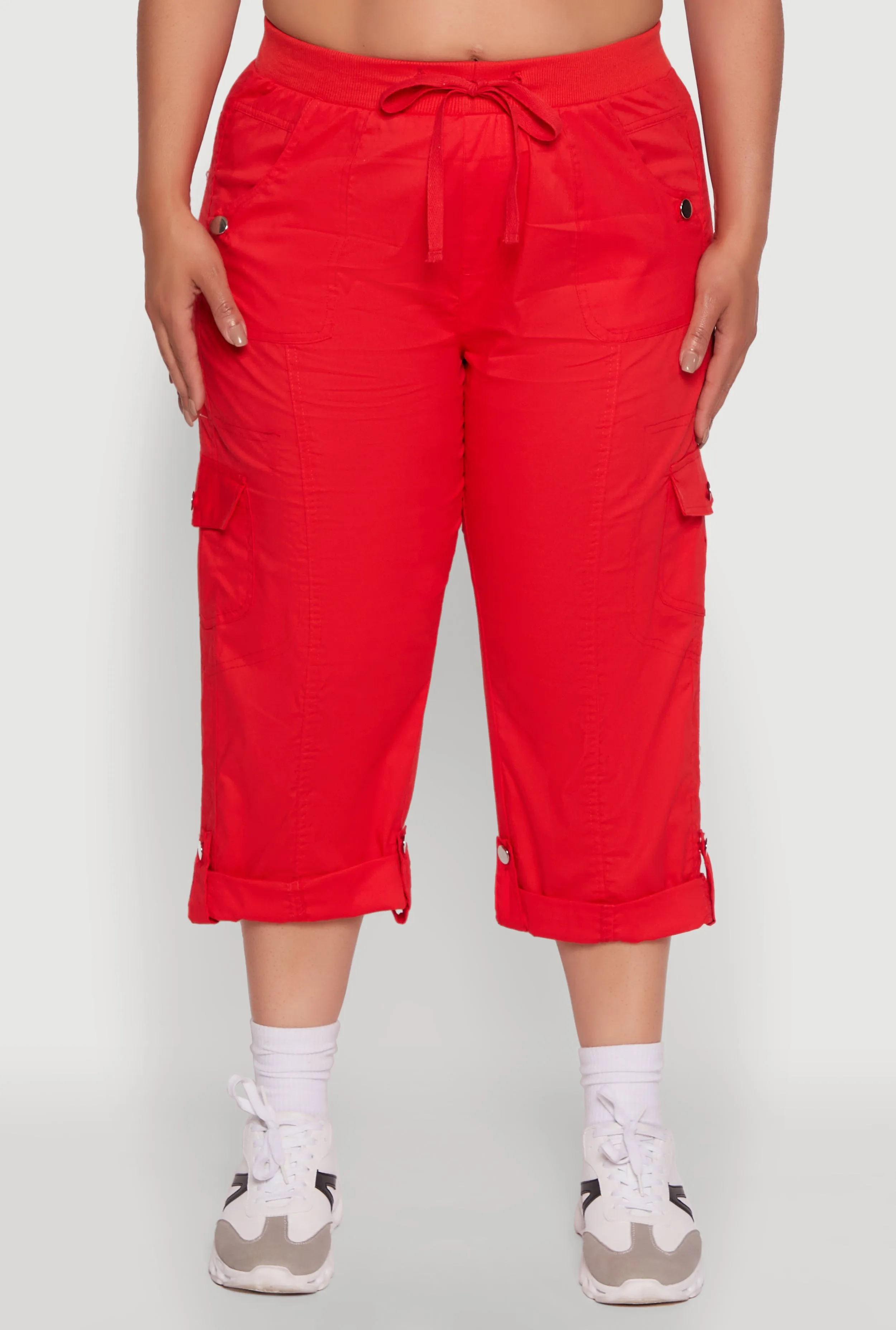 Plus Size Drawstring Waist Tabbed Cuff Cargo Capris sold by Rainbow product image thumbnail 5