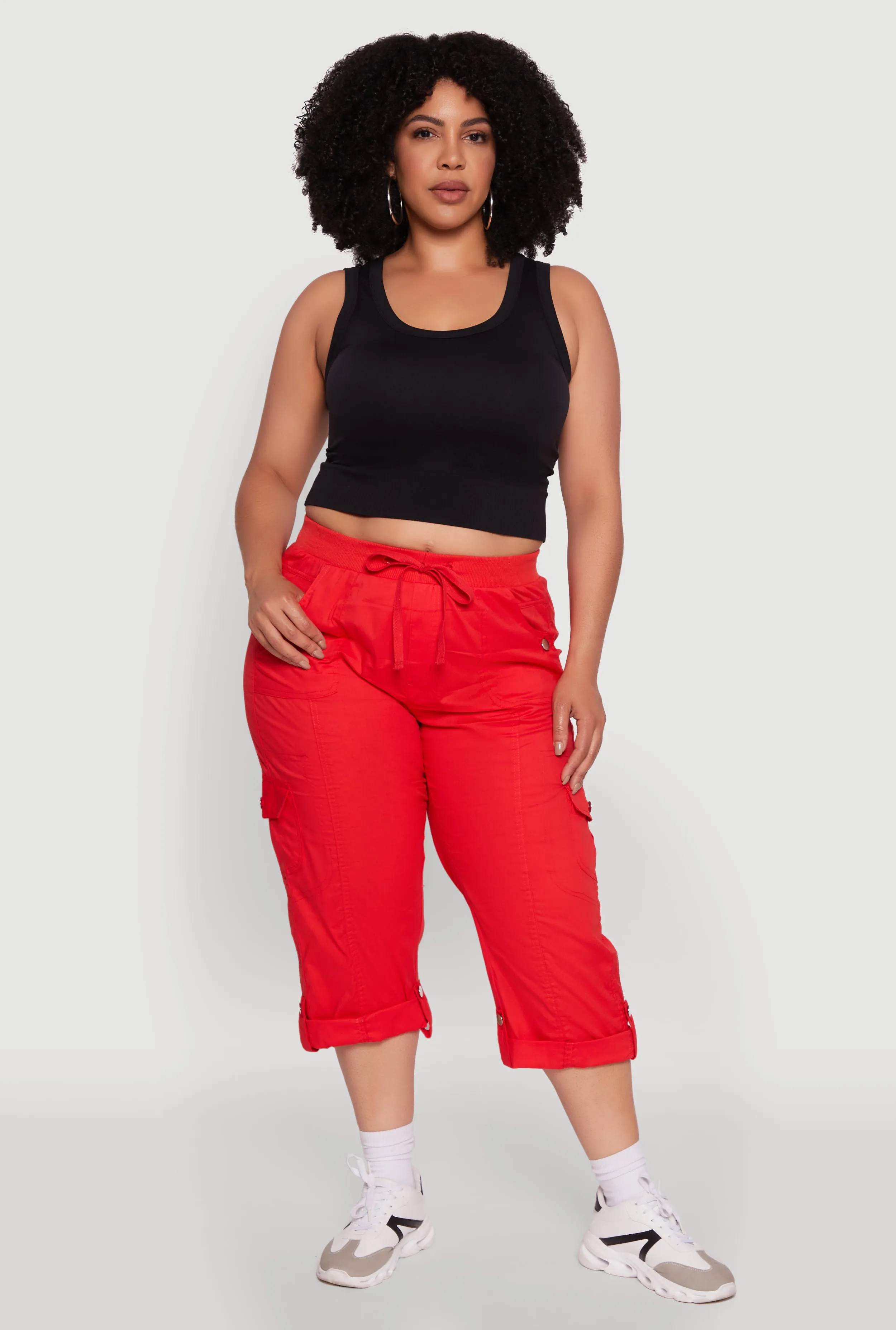 Plus Size Drawstring Waist Tabbed Cuff Cargo Capris sold by Rainbow