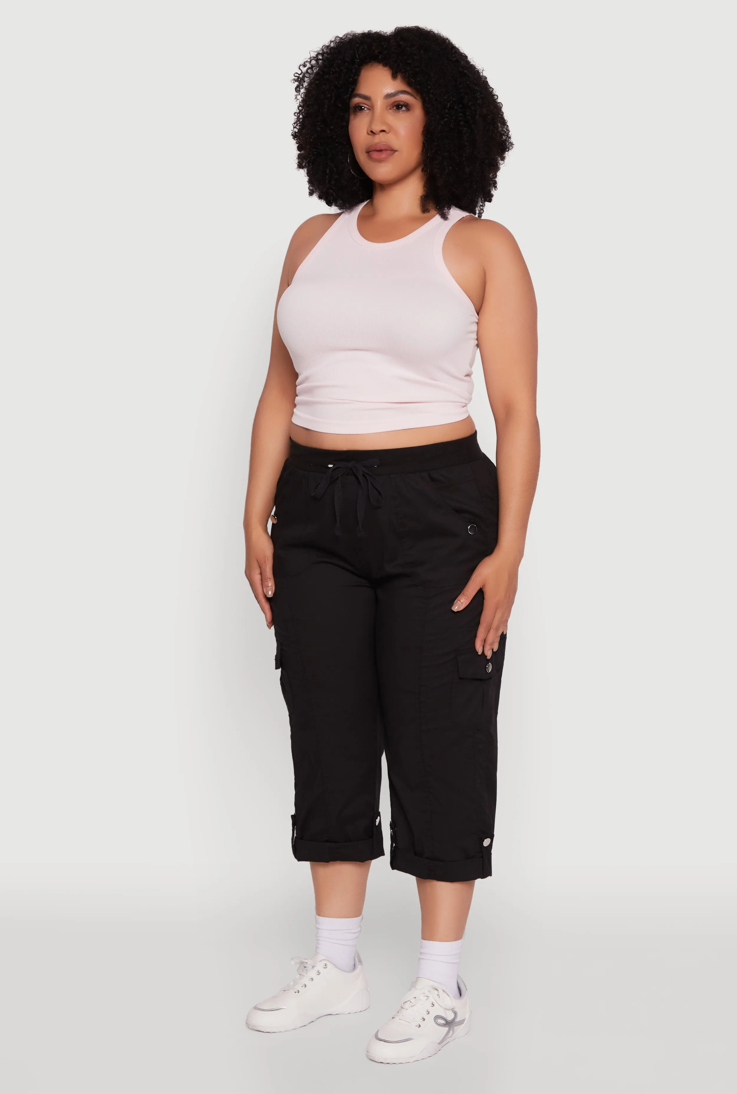 Plus Size Drawstring Waist Tabbed Cuff Cargo Capris sold by Rainbow product image thumbnail 3