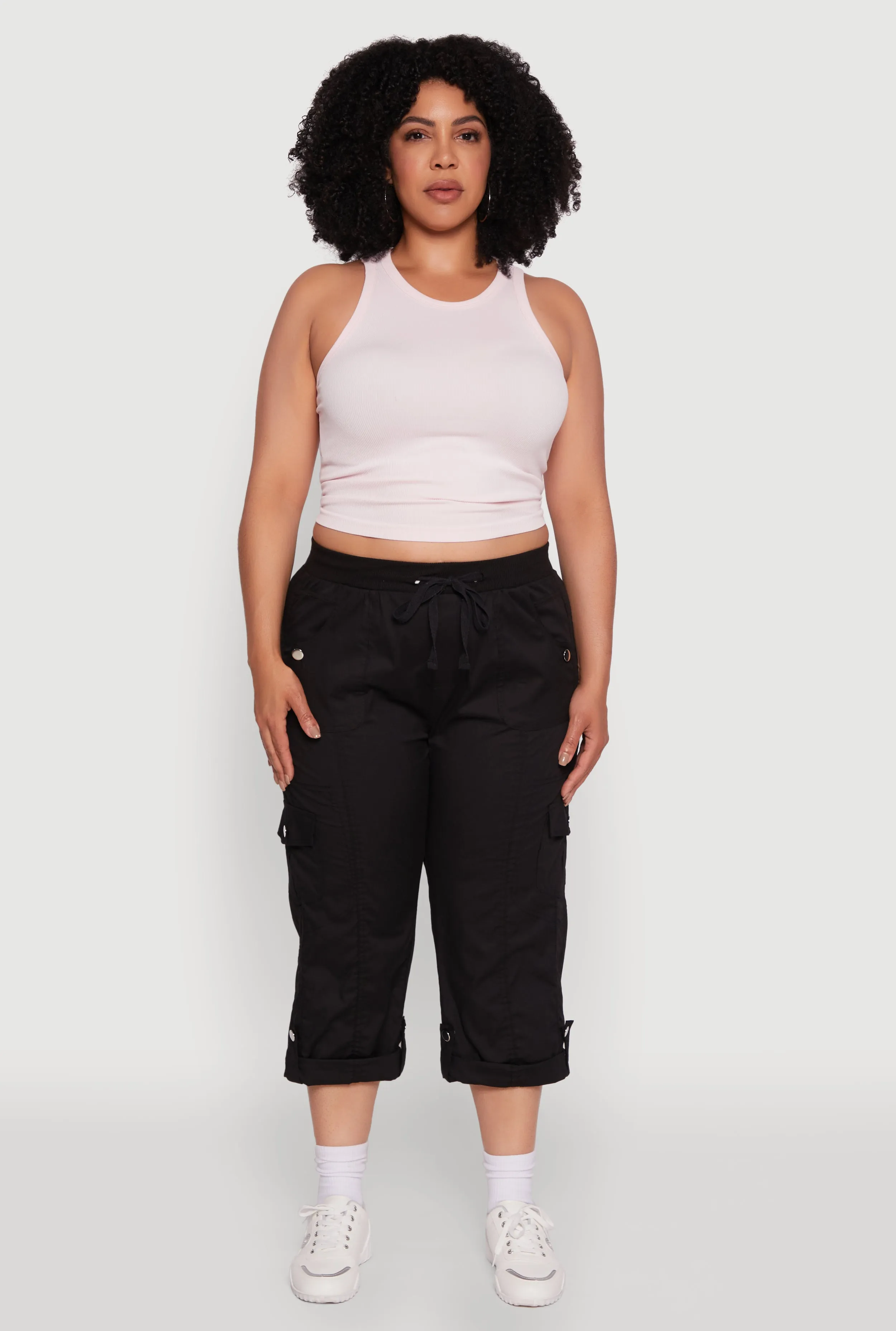 Plus Size Drawstring Waist Tabbed Cuff Cargo Capris sold by Rainbow product image thumbnail 2