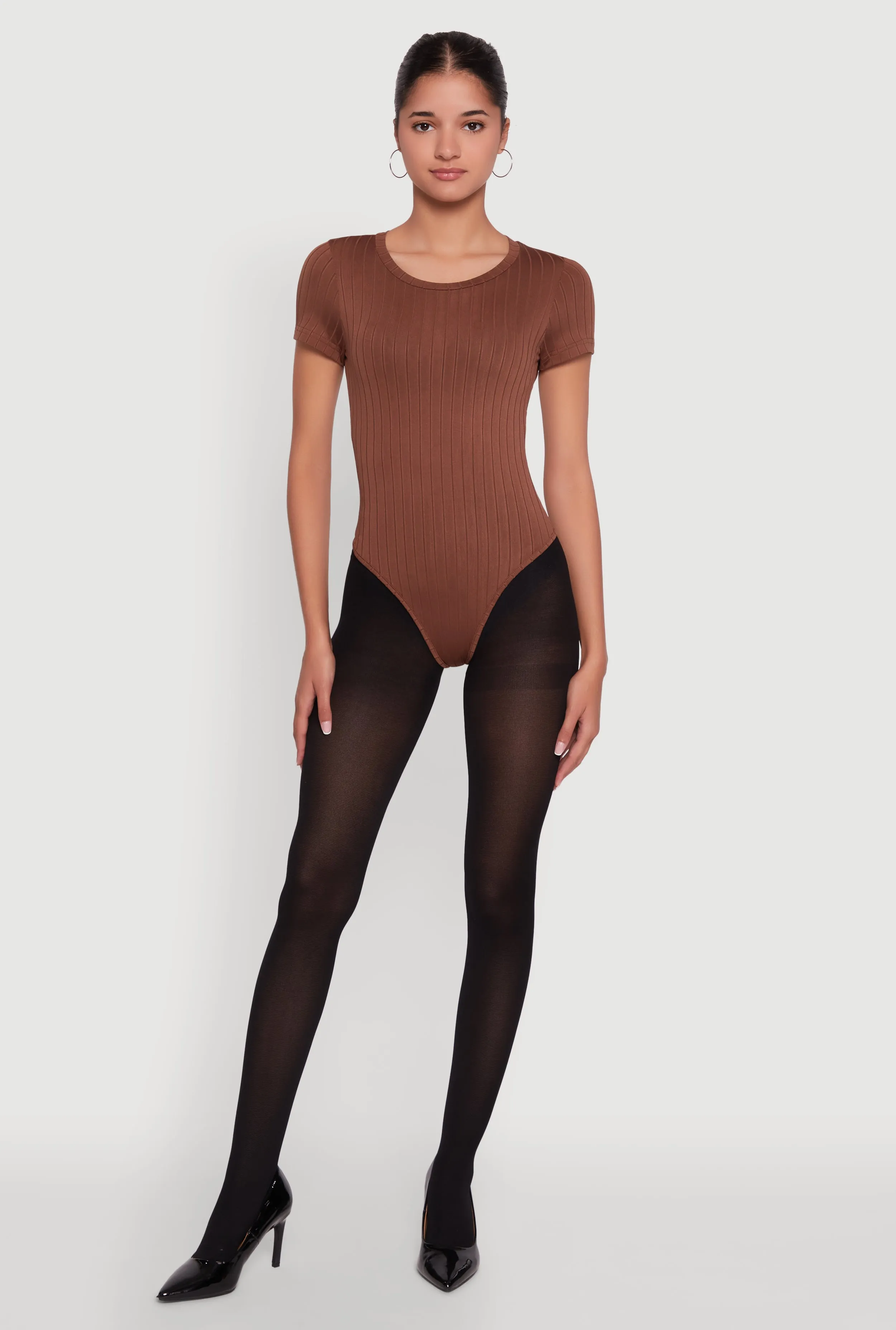 Daisy Rib Knit Short Sleeve Crew Neck Bodysuit sold by Rainbow