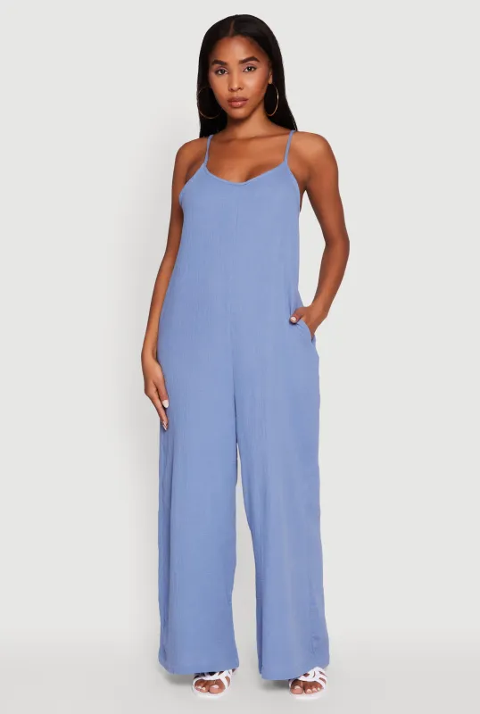 Gauze Knit Wide Leg Jumpsuit sold by Rainbow