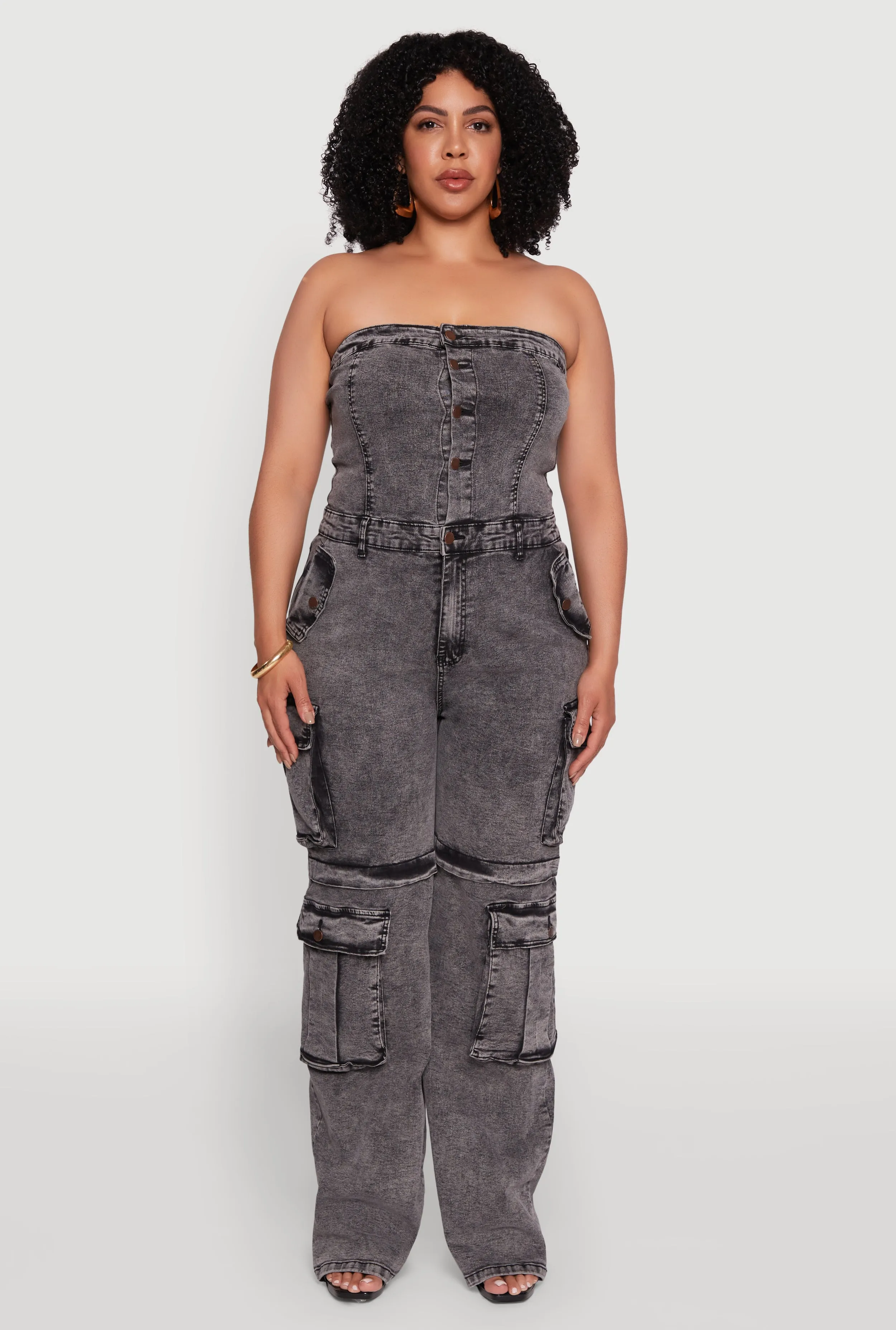 Plus Size Daisy Acid Wash Denim Tube Utility Jumpsuit sold by Rainbow product image thumbnail 2