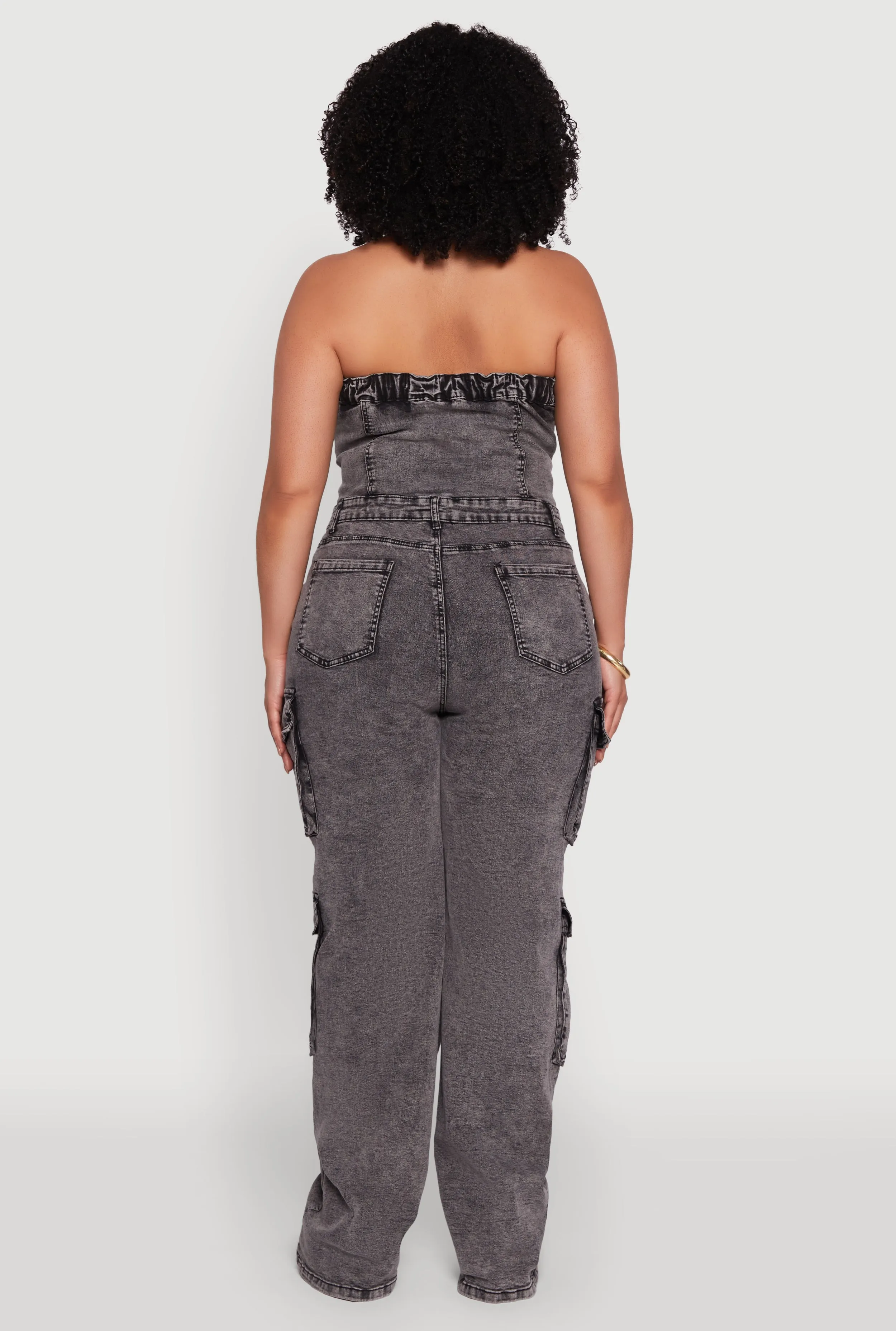 Plus Size Daisy Acid Wash Denim Tube Utility Jumpsuit sold by Rainbow product image thumbnail 5