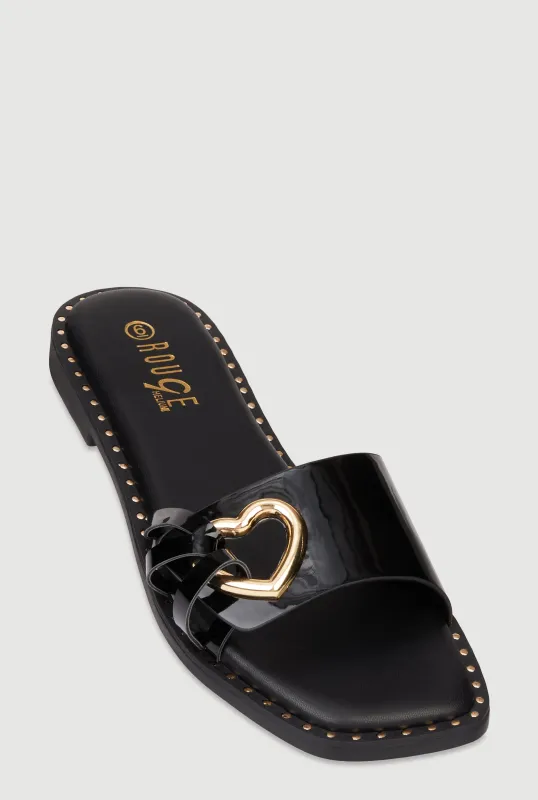 Metallic Heart Cut Out Slide Sandals sold by Rainbow