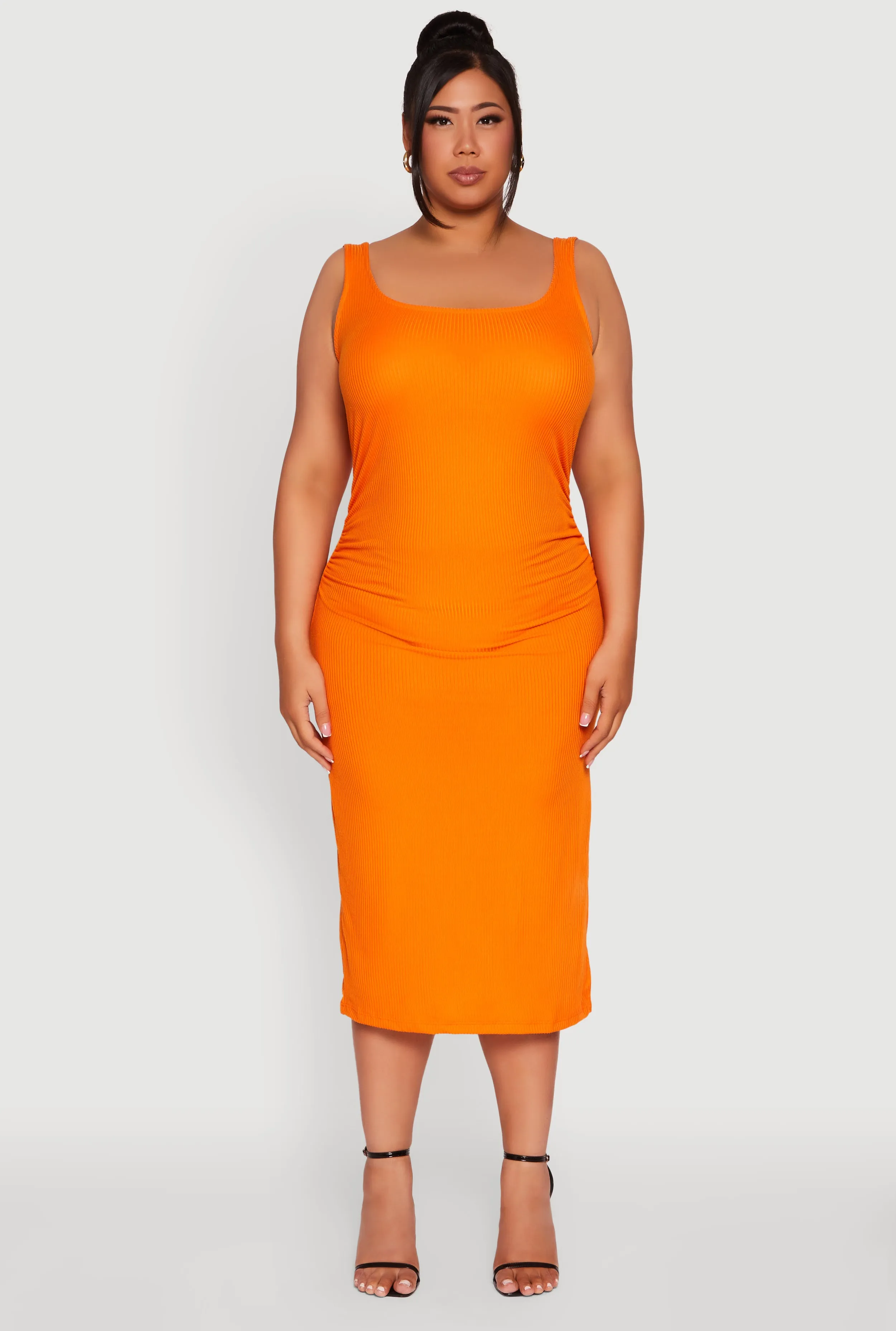 Plus Size Ribbed Knit Side Slit Ruched Tank Dress sold by Rainbow product image thumbnail 2