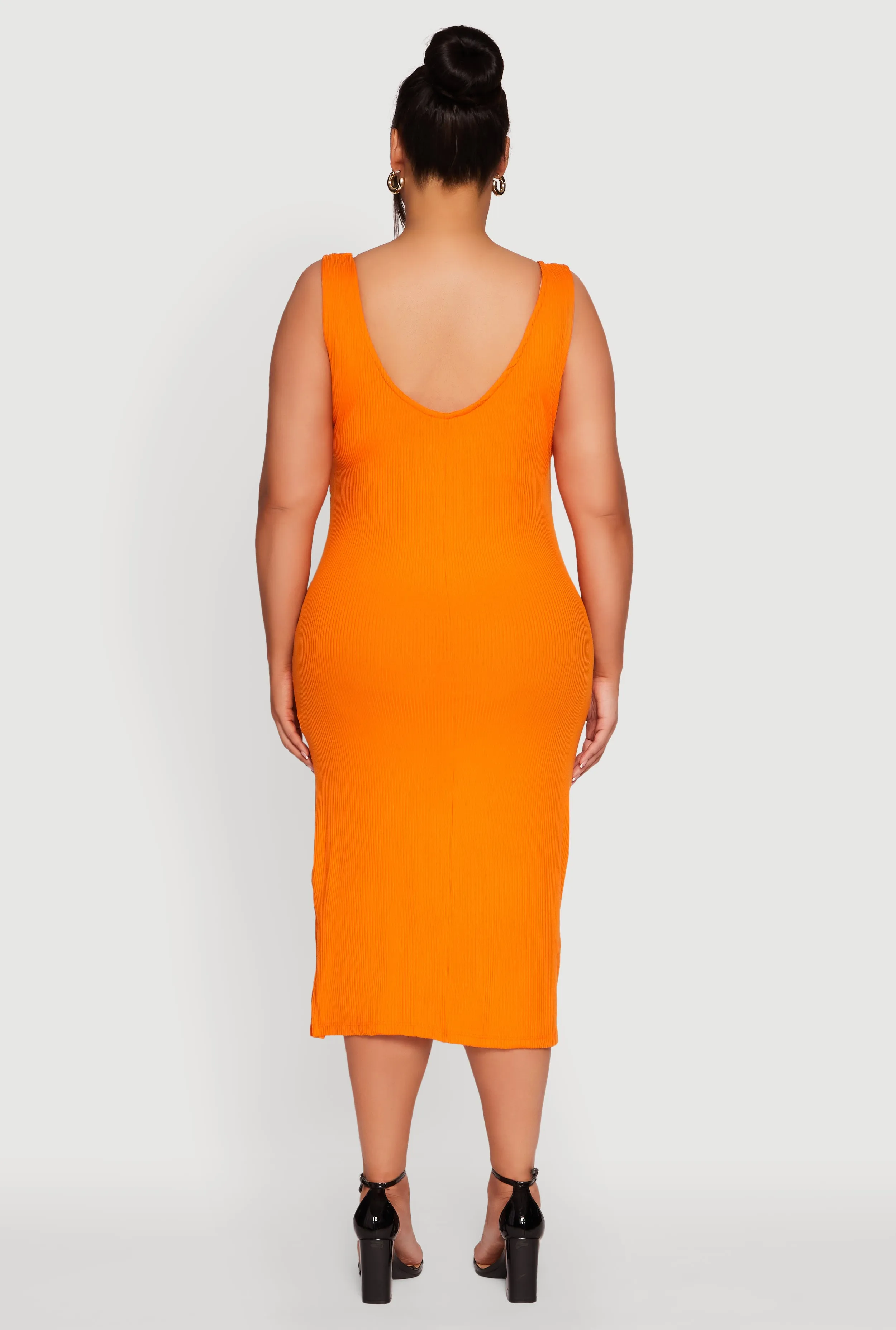 Plus Size Ribbed Knit Side Slit Ruched Tank Dress sold by Rainbow product image thumbnail 5