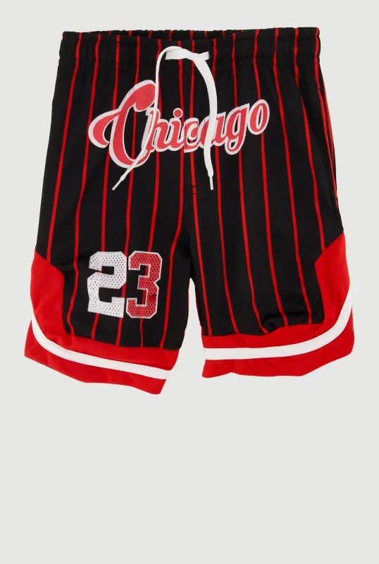 Little Boys Striped Graphic Basketball Shorts sold by Rainbow