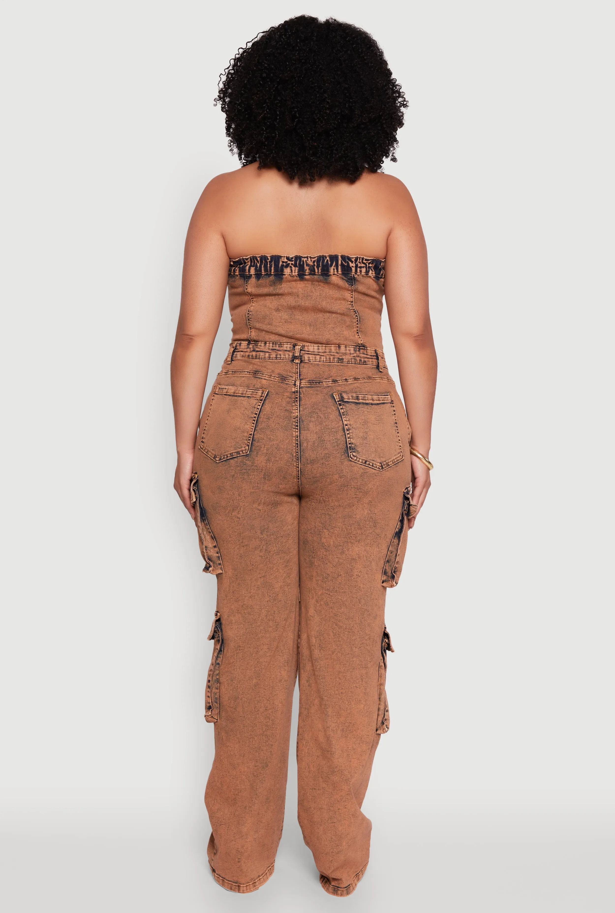 Plus Size Daisy Acid Wash Denim Tube Utility Jumpsuit sold by Rainbow product image thumbnail 5