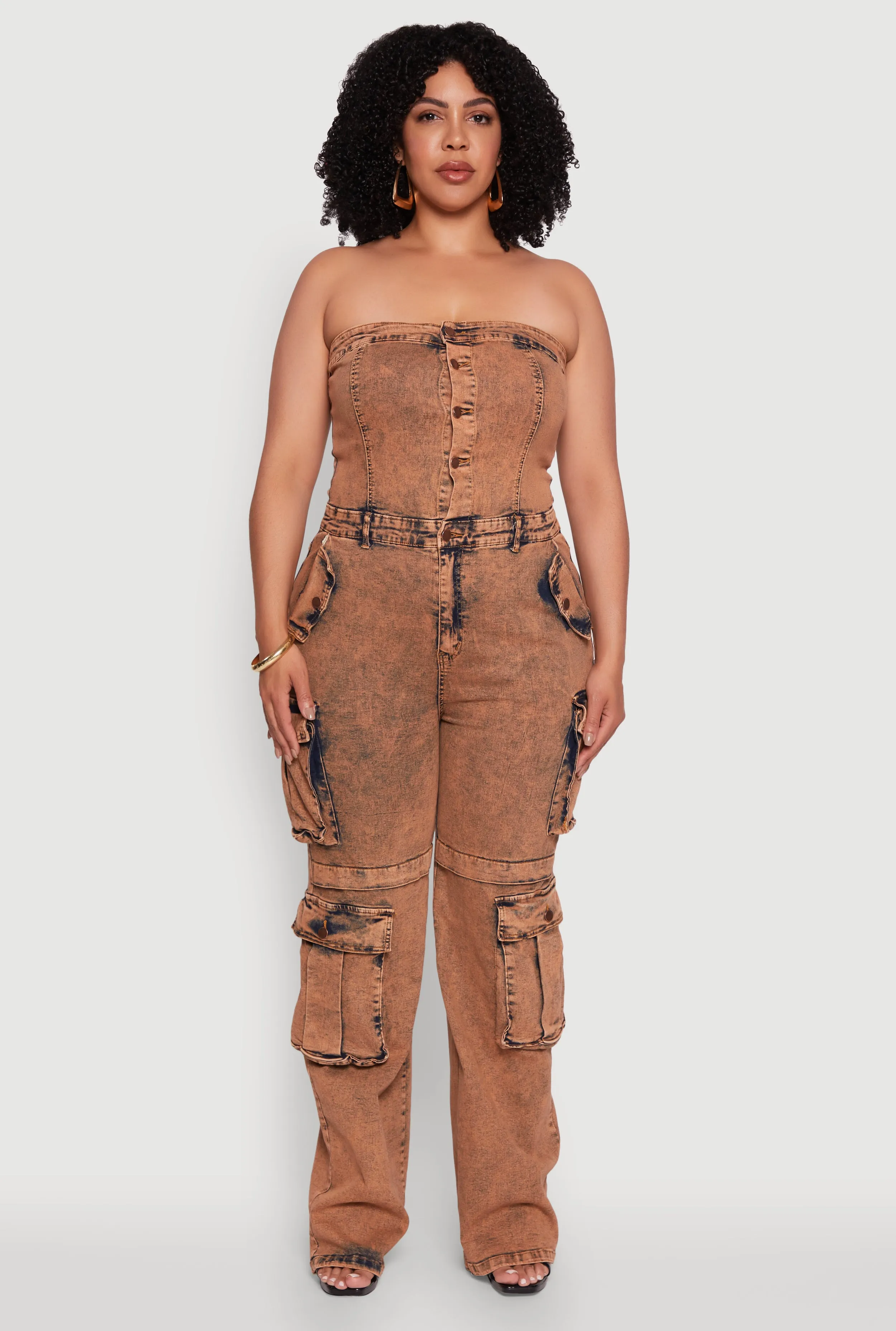Plus Size Daisy Acid Wash Denim Tube Utility Jumpsuit sold by Rainbow product image thumbnail 2