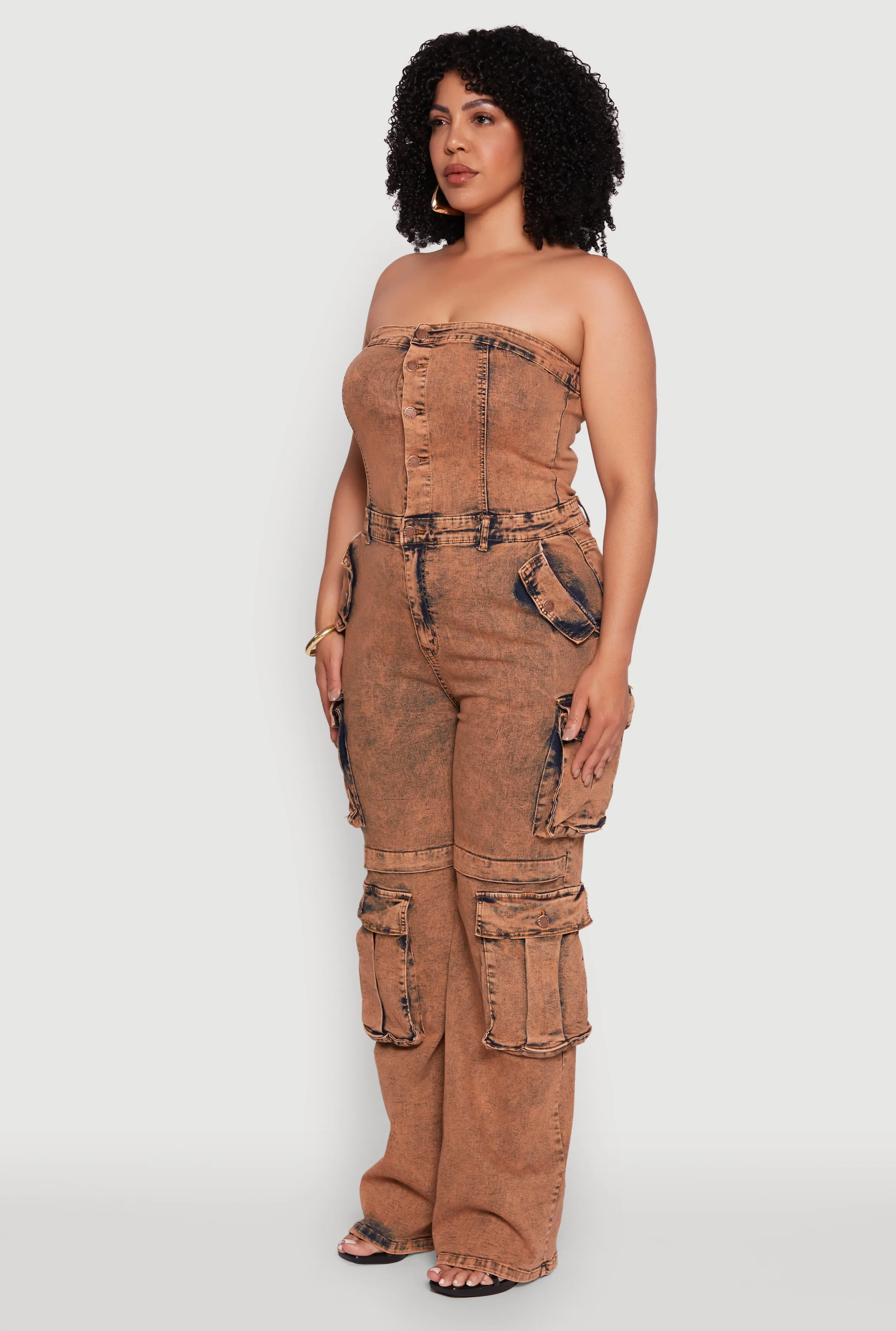 Plus Size Daisy Acid Wash Denim Tube Utility Jumpsuit sold by Rainbow product image thumbnail 3